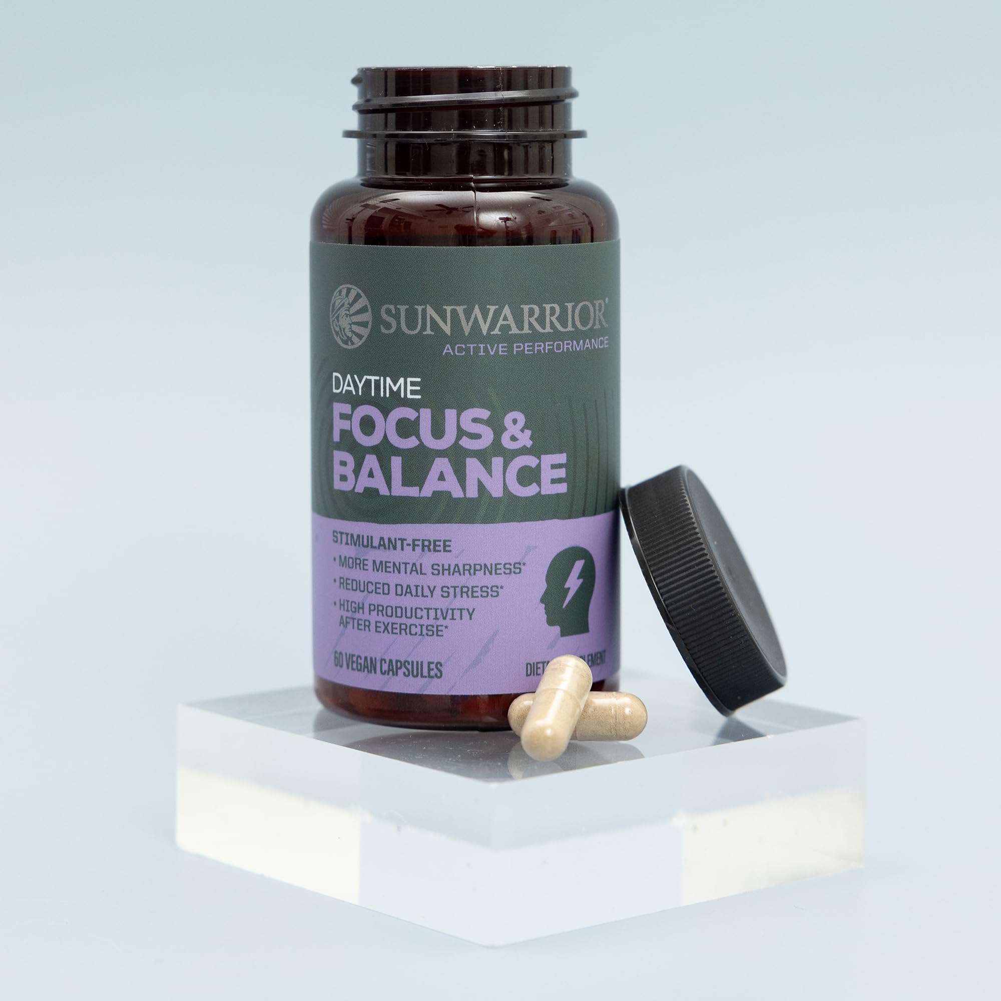 Ashwagandha, Rhodiola, Reishi & 5-HTP for Stress-Free Focus Active Focus & Balance Capsules Caffeine-Free Nootropic for Calm Energy & Mental Clarity, Mood & Immune Support 60 Vegan Capsules Sunwarrior uk supplements