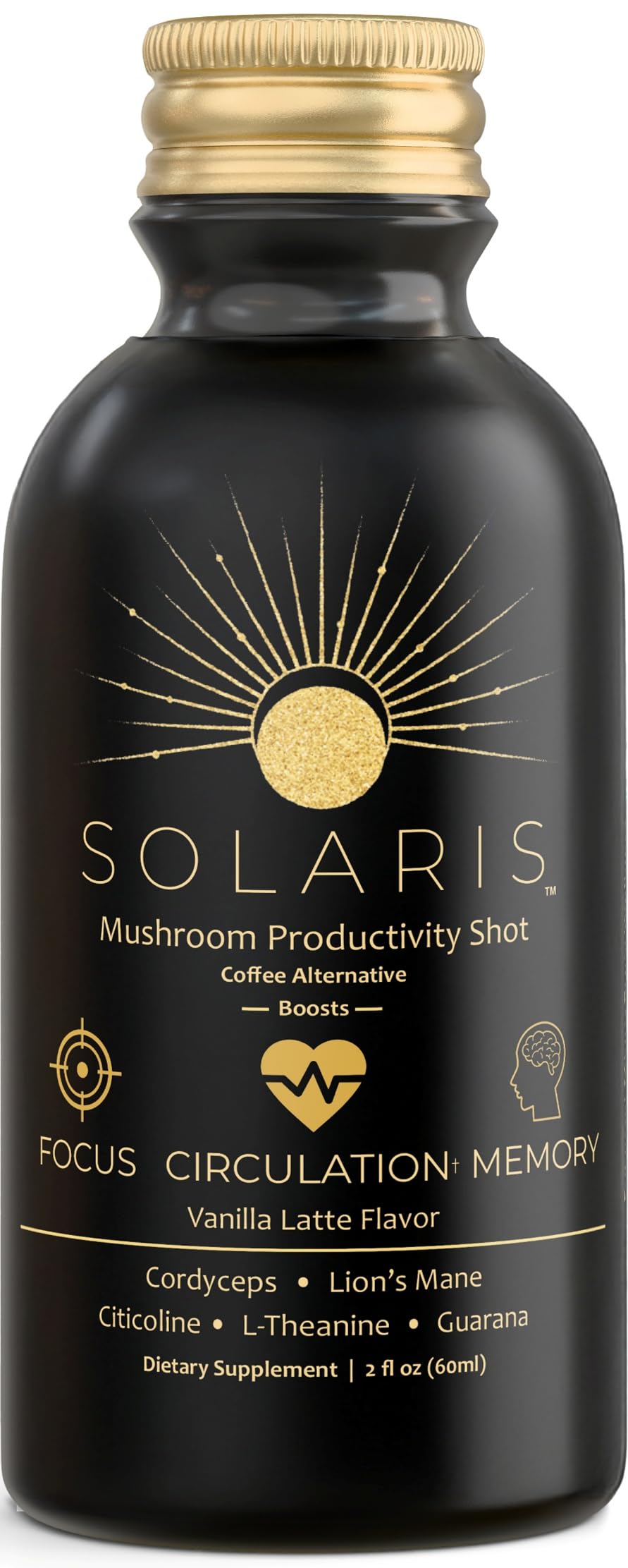 Solaris Mushroom Productivity Wellness Shots | Focus, Circulation, Memory | 4000mg of Cordyceps & Lion's Mane | Citicoline, L-Theanine, Vitamin B6/B12 | Coffee Alternative (6-Pack) Solaris Extracts uk supplements