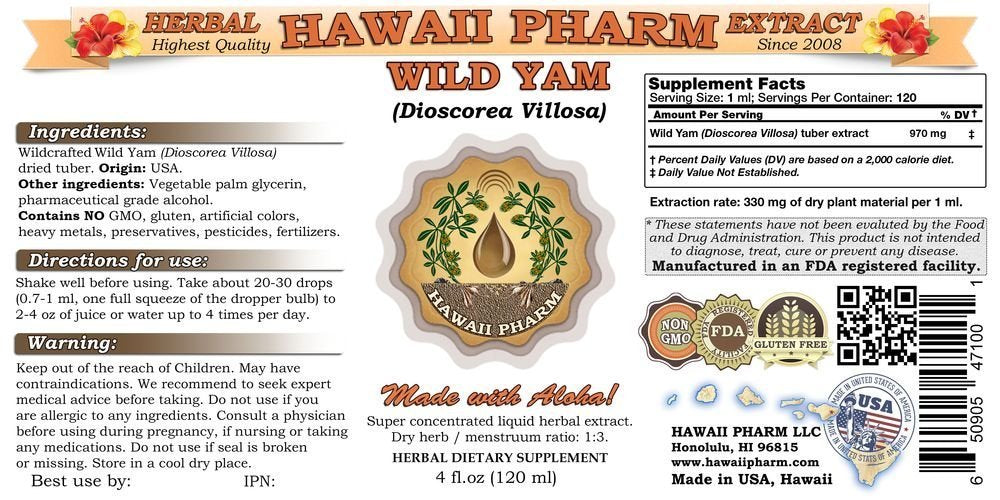 Wild Yam Liquid Extract, Wild Yam (Dioscorea Villosa) Tincture 2x32 oz HawaiiPharm uk supplements