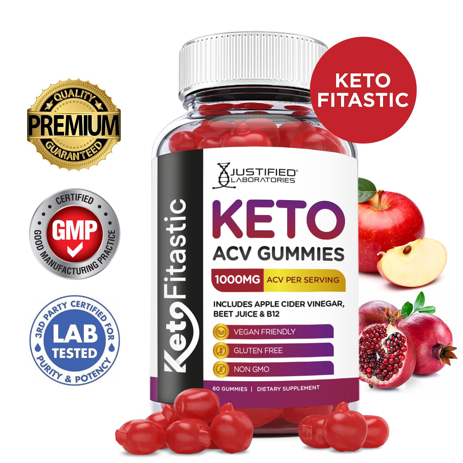 Justified Laboratories (3 Pack) Ketofitastic Keto Gummies 1000MG ACV with Pomegranate Justified Laboratories uk supplements