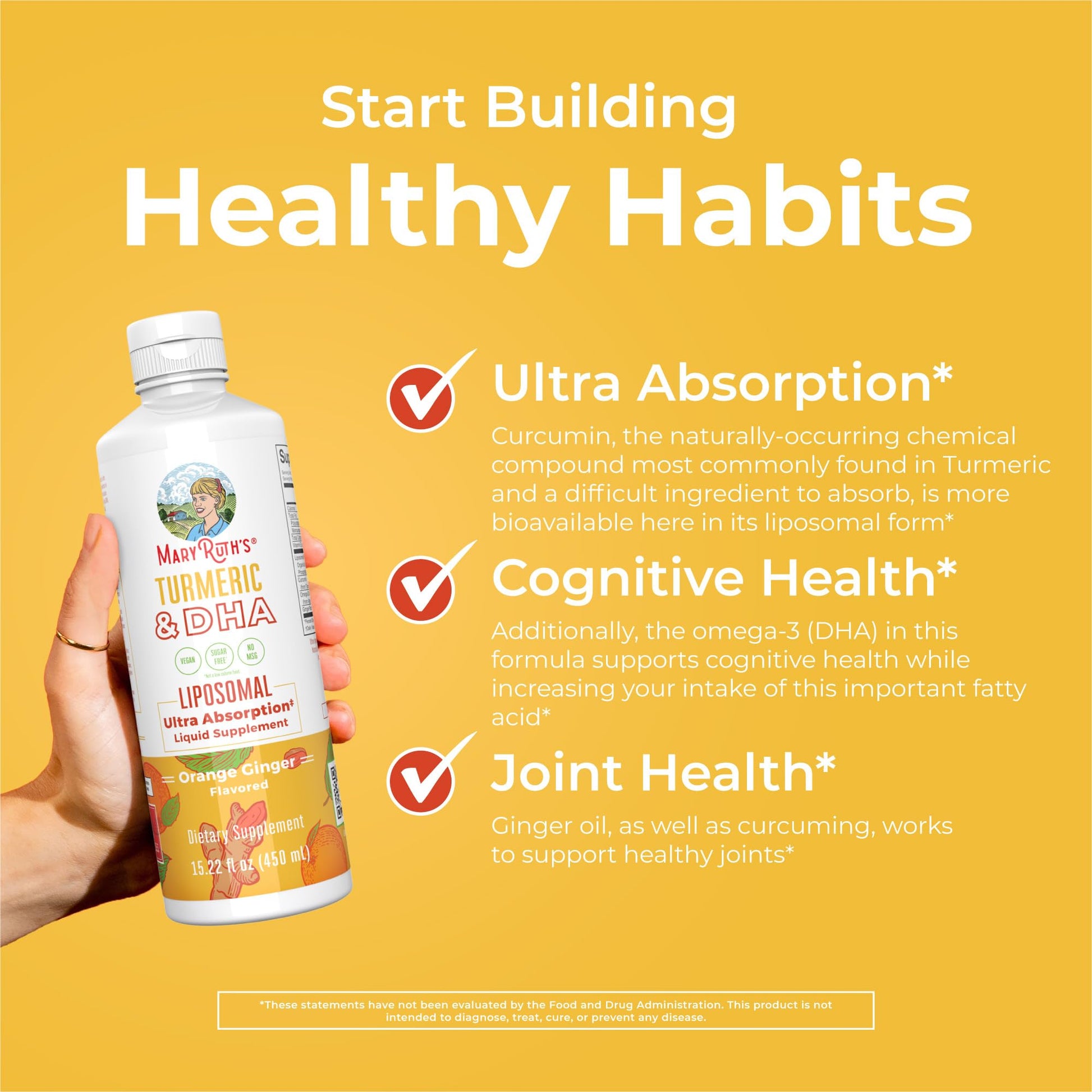 MaryRuth Organics | Liposomal Turmeric & DHA | Curcumin | Ginger Root Oil | Algal DHA & Vitamin E | Cognitive Function | Mood Support | Joint Health | Liquid Supplement | 15.22 oz MARYRUTH'S uk supplements