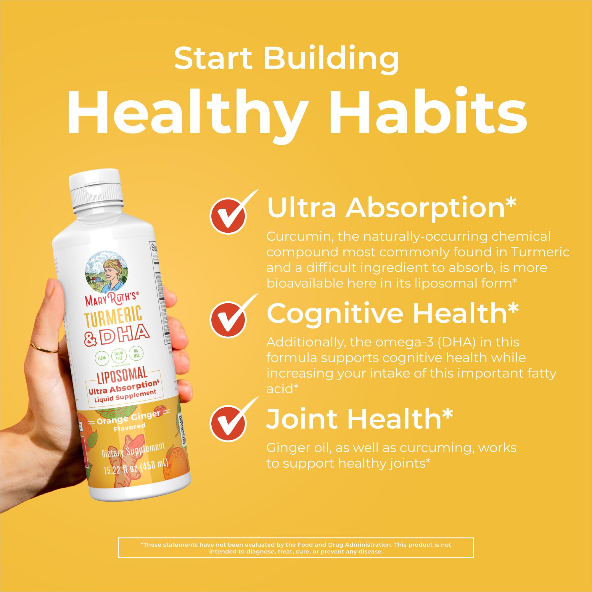 MaryRuth Organics | Liposomal Turmeric & DHA | Curcumin | Ginger Root Oil | Algal DHA & Vitamin E | Cognitive Function | Mood Support | Joint Health | Liquid Supplement | 15.22 oz MARYRUTH'S uk supplements