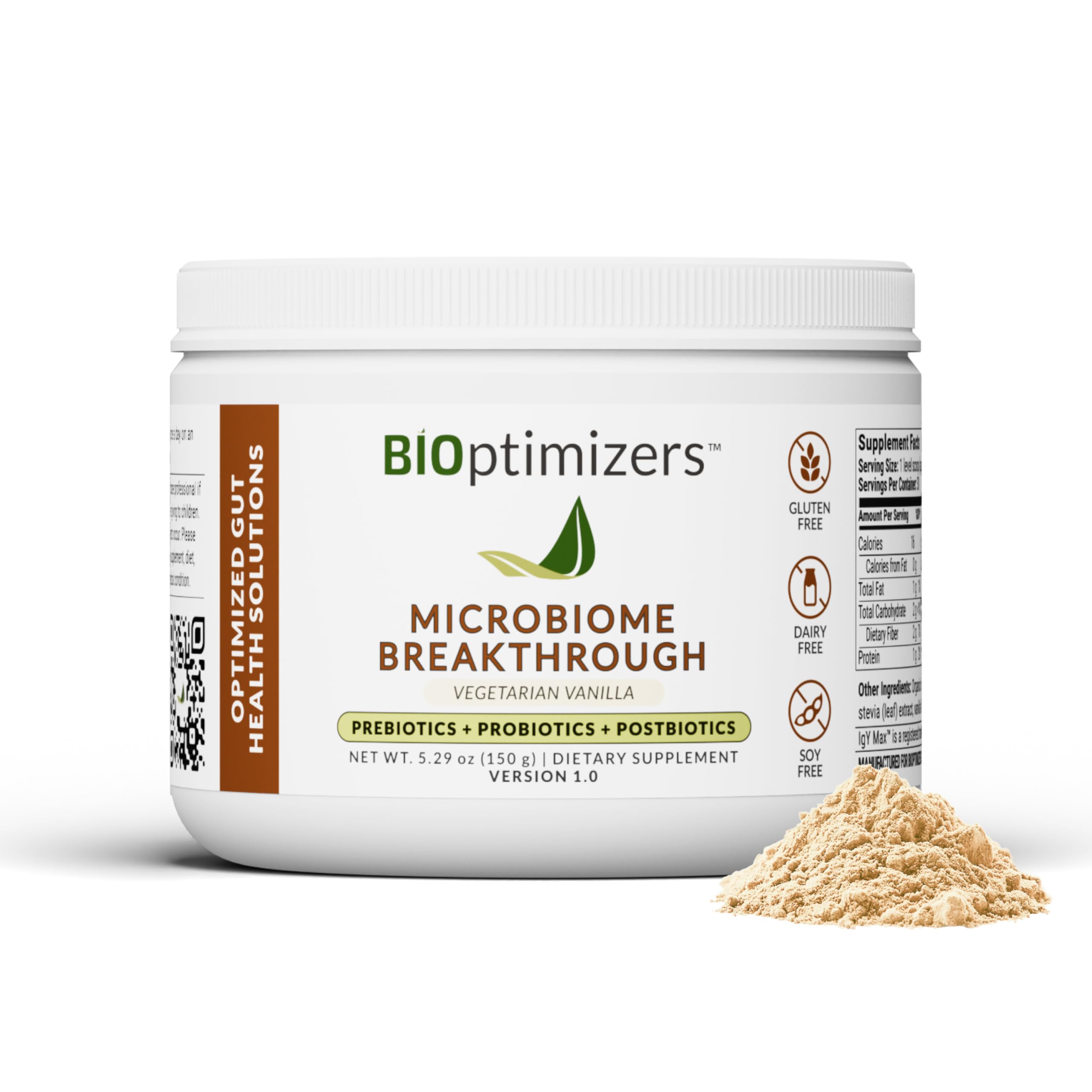 Microbiome Breakthrough™ Gut Support Powder – Vegetarian Vanilla – With Probiotics, Prebiotics, and IgY Max® – Source of L-Glutamine – Supports Digestive Comfort, Gas & Bloating Relief 30 Servings* BIOptimizers uk supplements