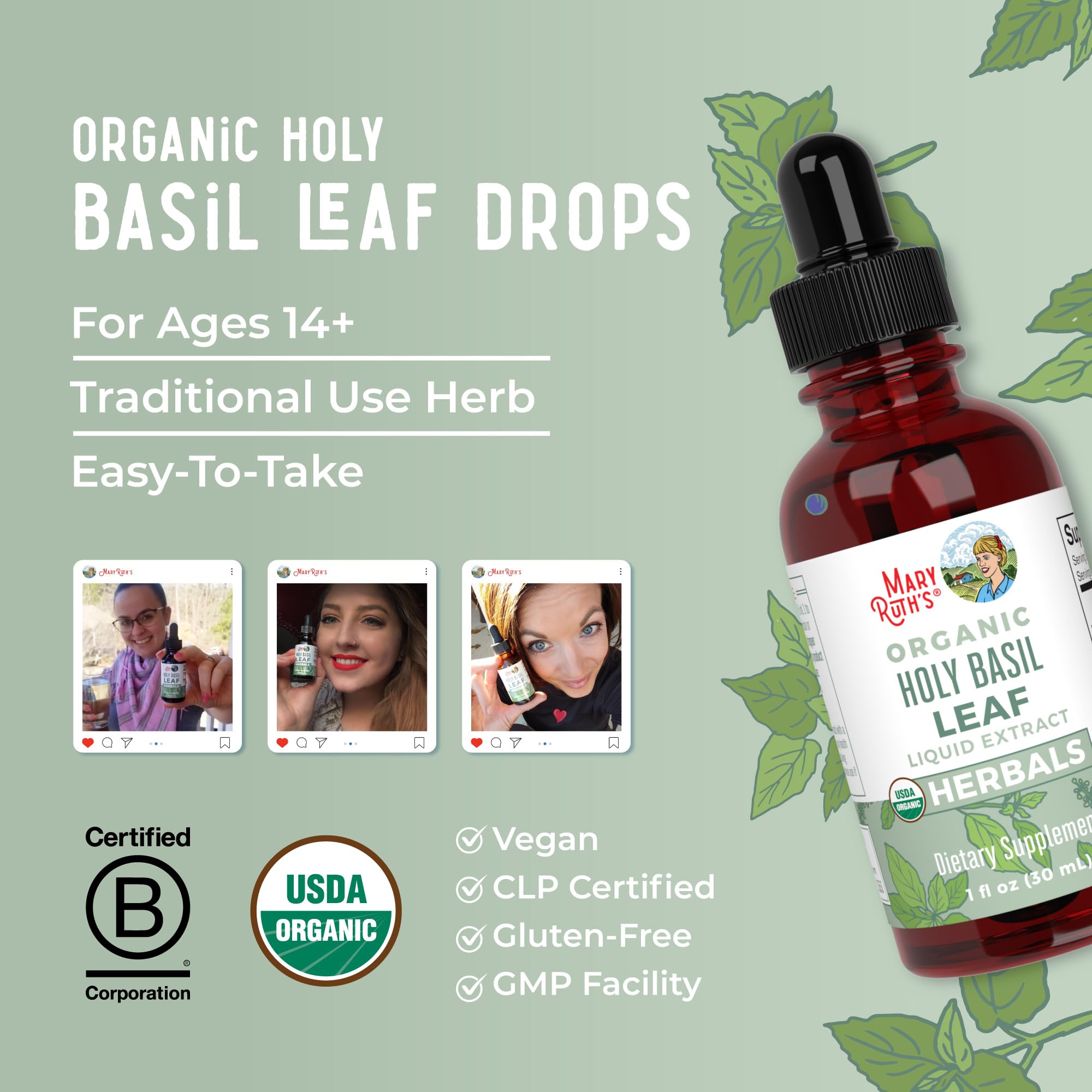 MaryRuth Organics Holy Basil Sugar Free | Tulsi Holy Basil Herbal Liquid Drops | Antioxidant | Cognitive Function | Digestive Support | Energy Levels | Vegan | Non-GMO | 1 Fl Oz MARYRUTH'S uk supplements