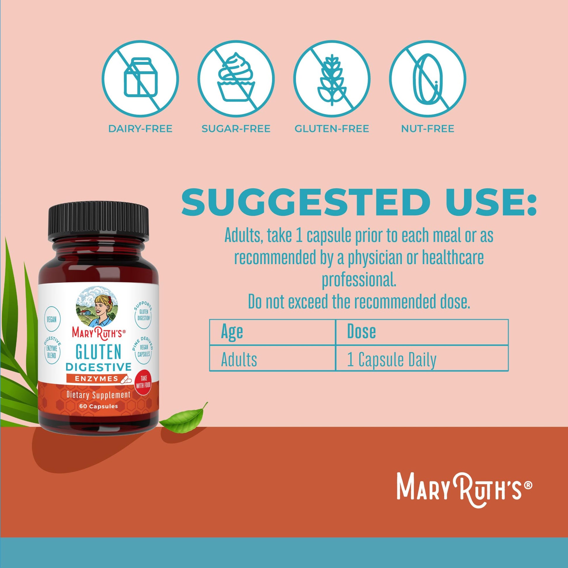 MaryRuth’s Gluten Digestive Enzymes | Up to 2 Month Supply | Proprietary Enzyme Blend | Vegan Pine-Based Capsules | Non-GMO | 60 Count MARYRUTH'S uk supplements