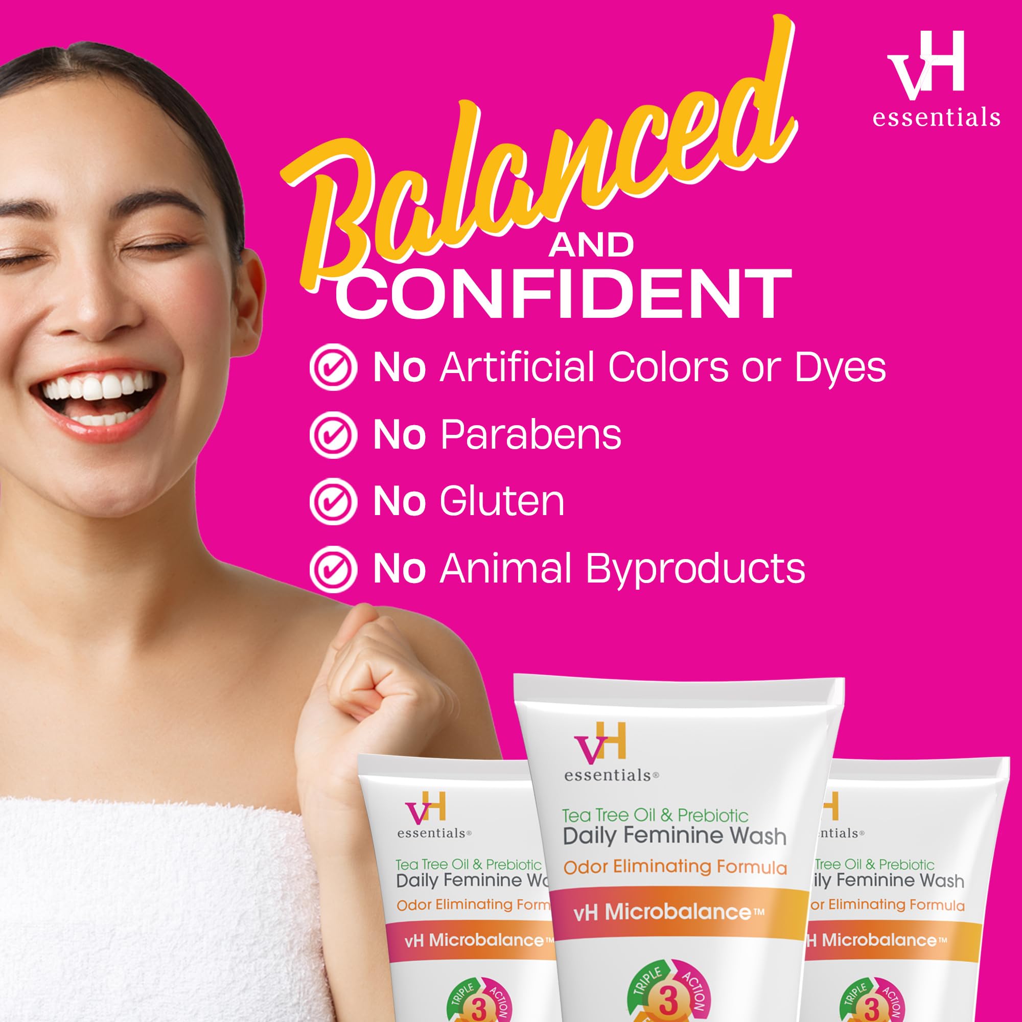 vH essentials, Ph Balanced Daily Feminine Wash, Tea Tree Oil & Prebiotic vH essentials uk supplements