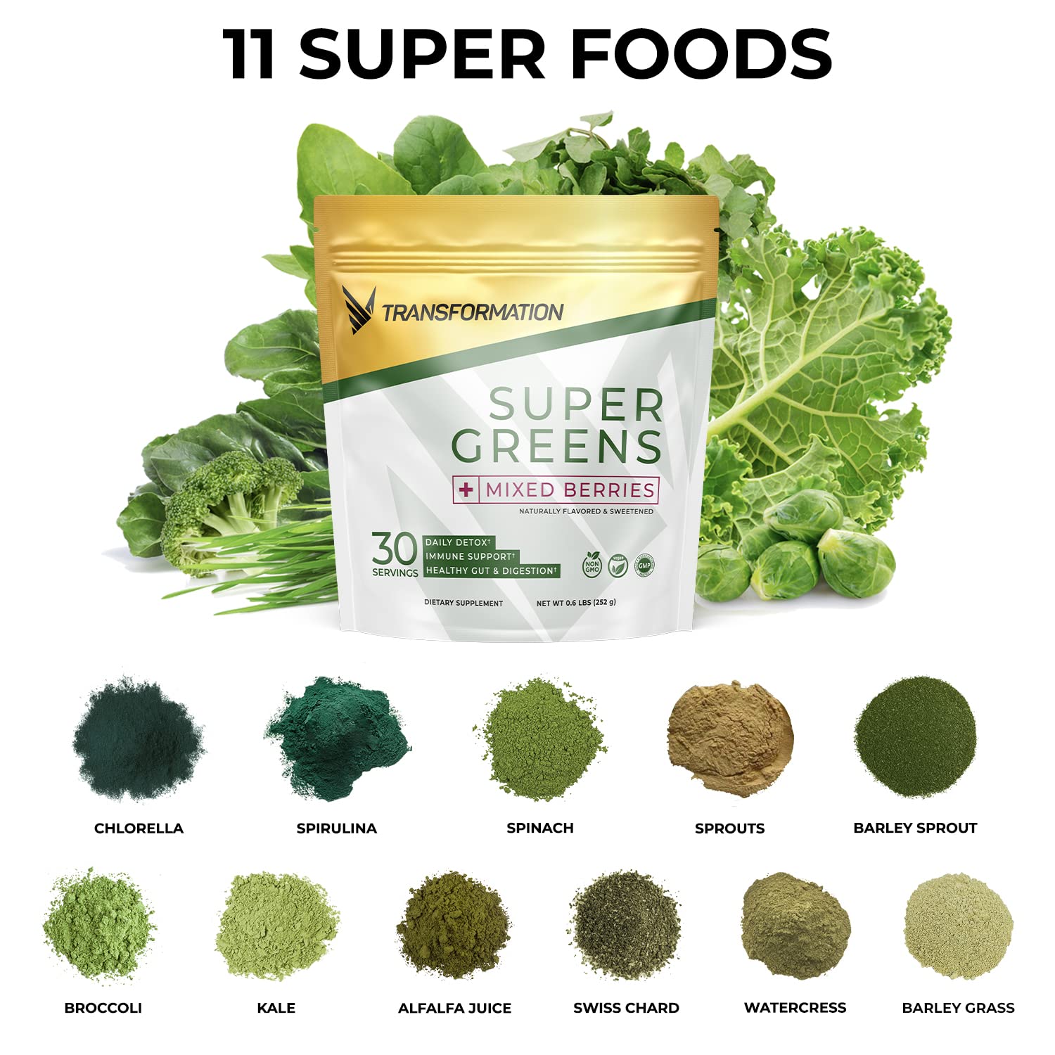Transformation Super Greens Superfood Powder & Performance Insulated Shaker Bottle | Immune & Energy Support | Made with Natural Ingredients | Detoxifying & Alkalizing Minerals SPR BODY uk supplements
