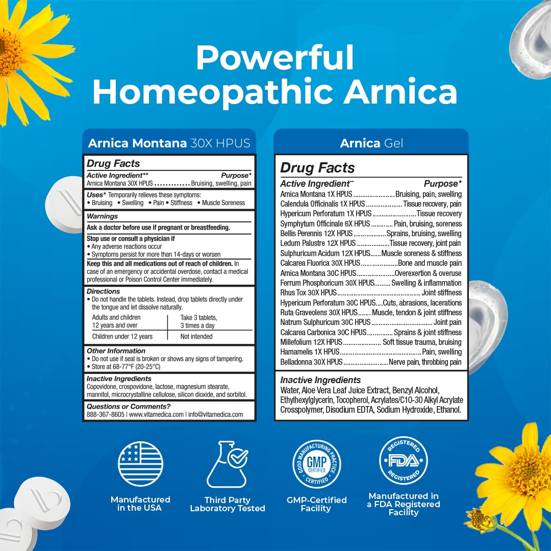 VitaMedica Arnica Montana Tablets & Arnica Gel Bundle – Support for Bruising, Swelling & Soreness, 150 Rapid-Dissolve Tablets + 3 oz Water-Based Gel VitaMedica uk supplements