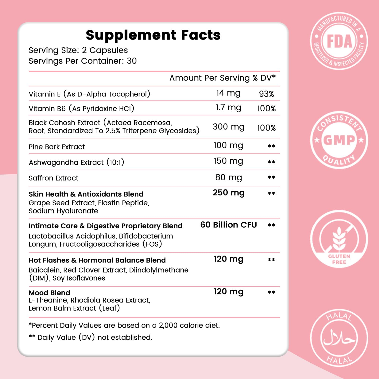 LeCozz Menopause Supplement for Women : Hormone-Free Probiotic with Black Cohosh & Ashwagandha Support for Hot Flashes Mood Balance & Skin Health 60 Capsules LeCozz uk supplements