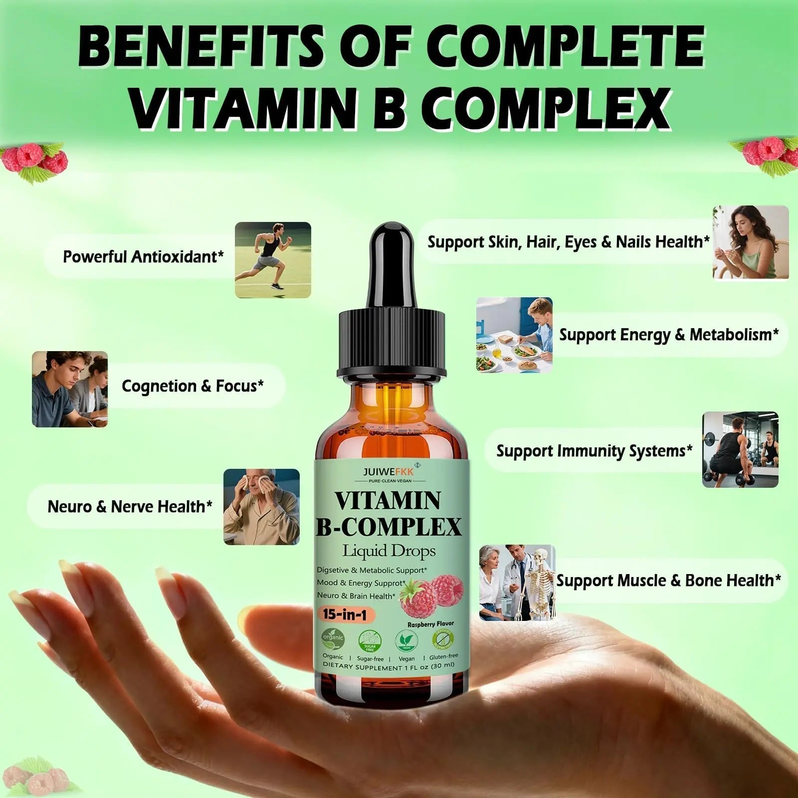 Vitamin B Complex Liquid Drops for Women Men & Kids, 15-in-1 VIT B Complex with Vitamin C B12 B6 B1 Niacin Folate Magnesium JUIWEFKK uk supplements