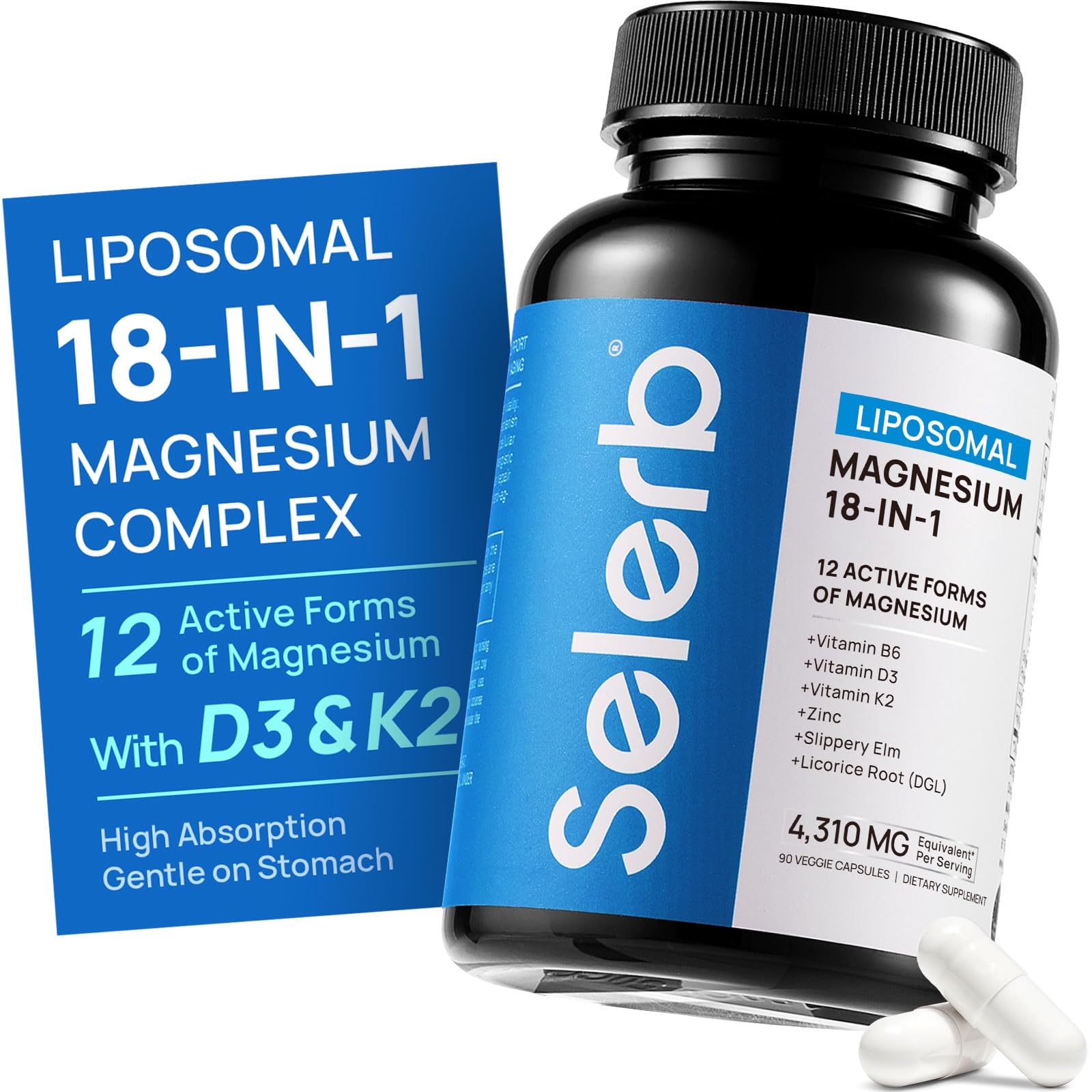 18 in 1 Magnesium Complex for Women and Men | Liposomal Magnesium Supplement with Glycinate, Citrate, Malate, Taurate, D3 & K2 | High Absorption for Muscle, Sleep, Bone, Nerve Support | 90 Capsules Selerb uk supplements