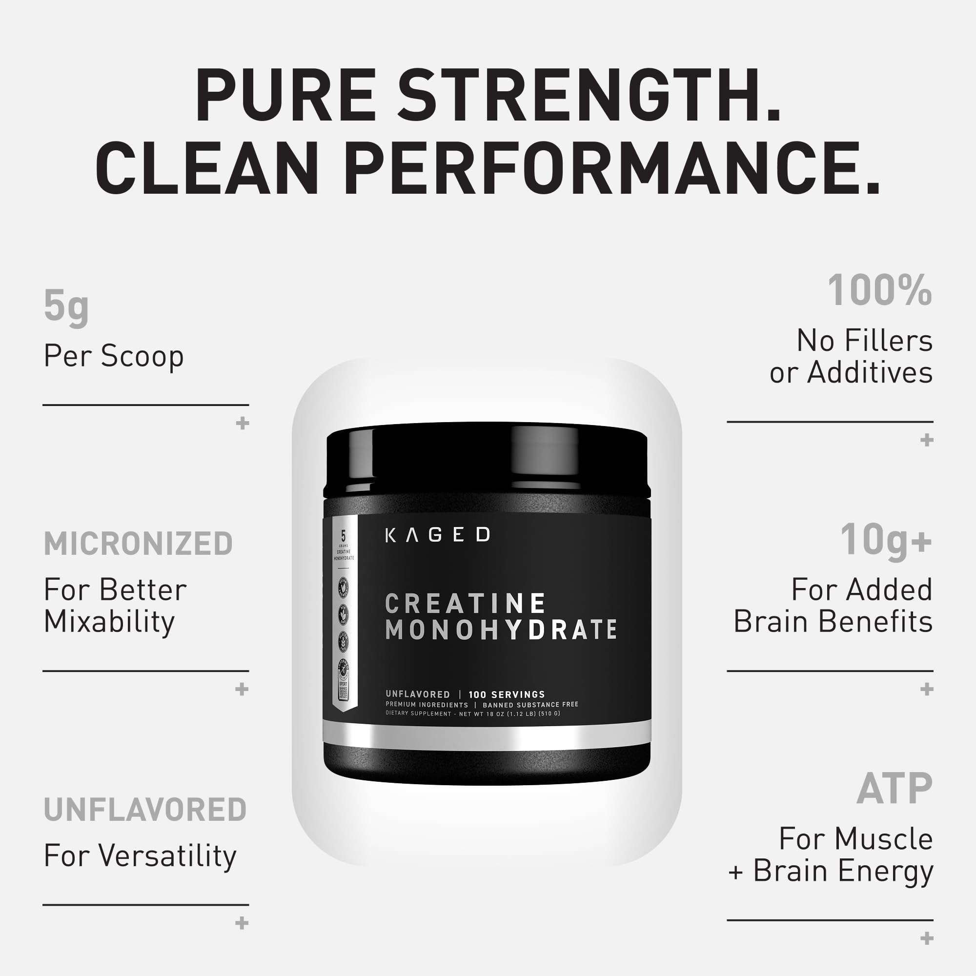 Kaged Creatine Monohydrate Micronized Powder | Unflavored | Muscle Building & Recovery | 5000 mg Per Serving | Vegan, Gluten Free, Easily Digestible Kaged uk supplements