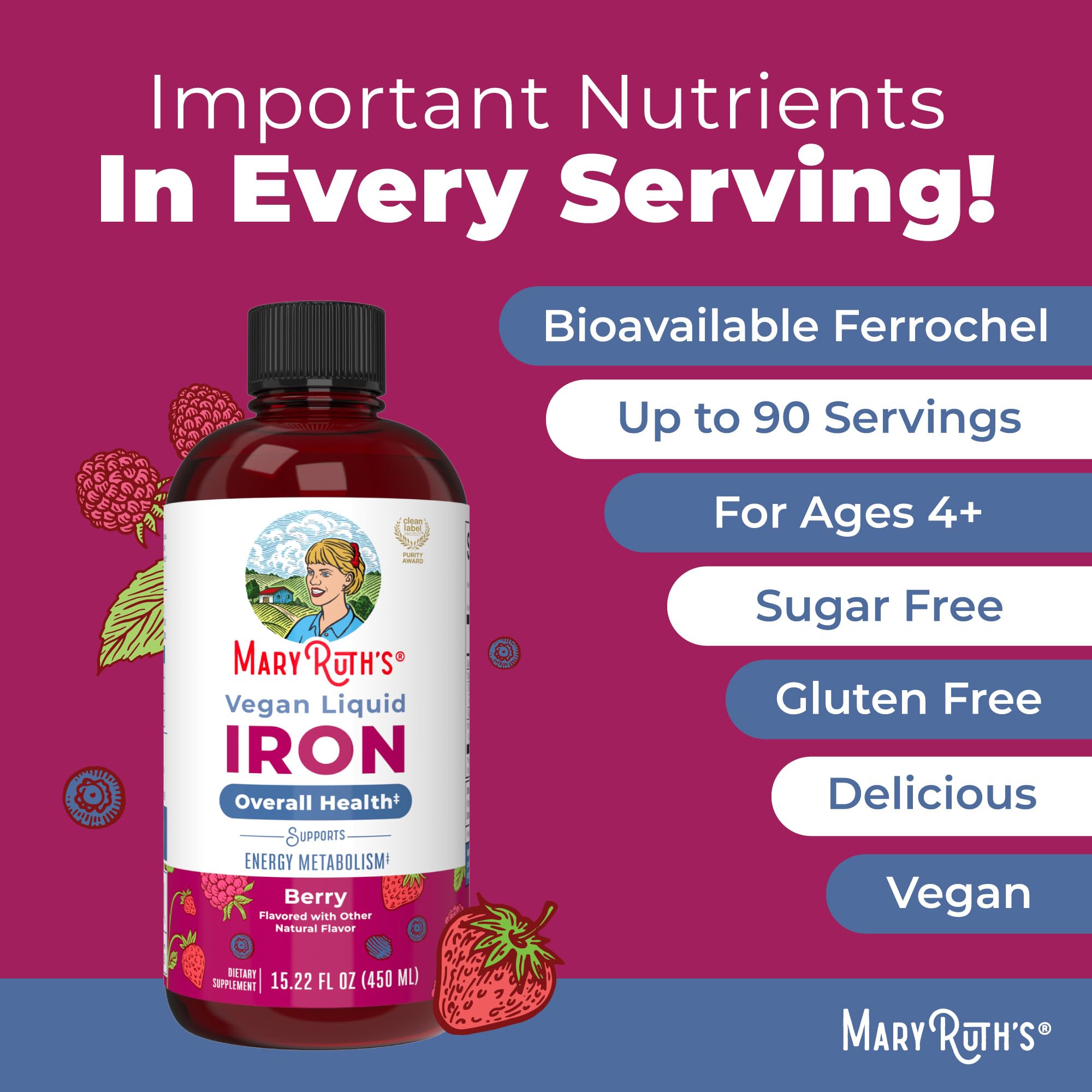 Iron Supplement for Women Men & Kids | Liquid Iron Supplement for Women Men & Kids | Iron for Healthy Blood & Oxygen | Ages 4 & Up | Sugar Free | Vegan | Non-GMO | Gluten Free | 15.22 Fl Oz MARYRUTH'S uk supplements