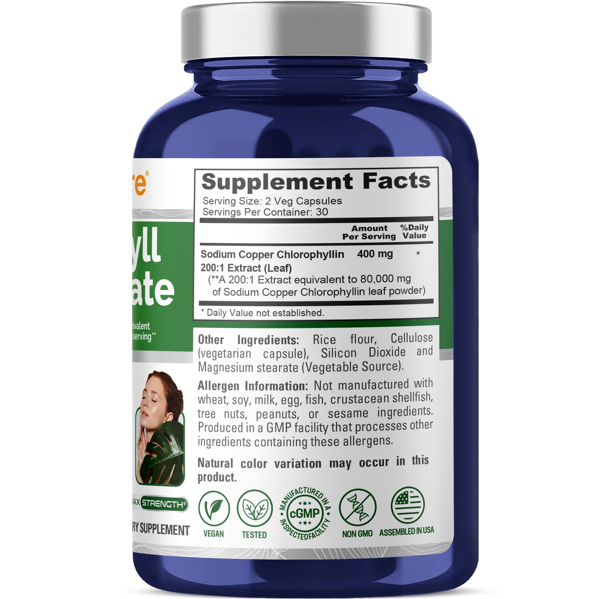NusaPure Chlorophyll 200:1 Extract, 400 mg Equivalent to 80,000mg 60 Veggie Caps (Equivalent 80000mg per Serving, Non-GMO, Vegan) Sodium Copper Chlorophyllin NusaPure uk supplements