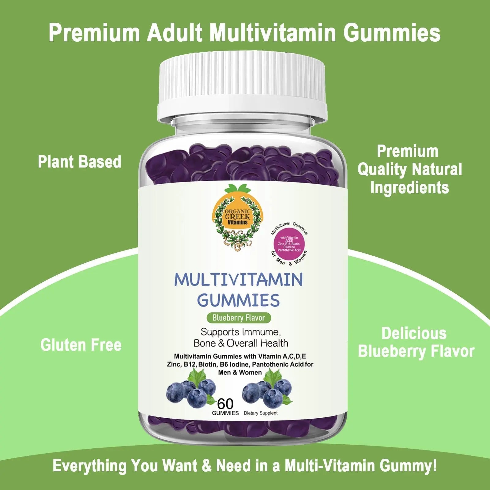 Organic Greek® Multivitamin Gummies with Vitamin A, C, D, E, Zinc, B12, Biotin, B6, Iodine, Pantothenic Acid for Men & Women Organic Greek uk supplements