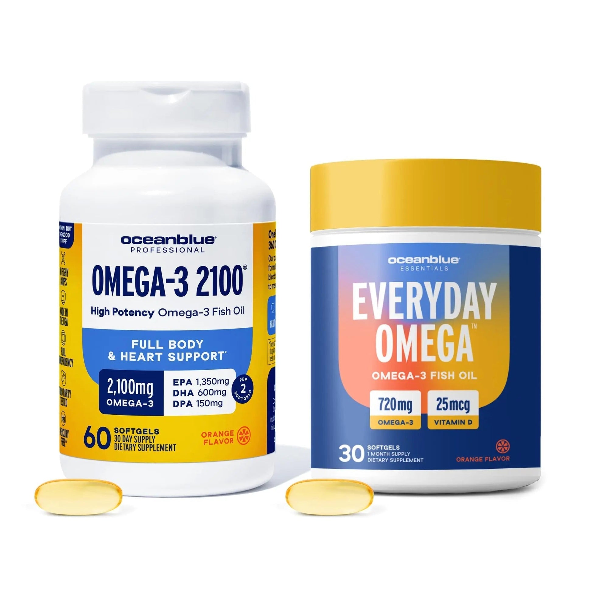 Oceanblue Omega-3 Bundle – 2100 Triple Strength 180ct + Essentials Everyday Omega Minis 60ct – High-Potency EPA, DHA, DPA with Vitamin D3 – Orange Flavor Oceanblue uk supplements