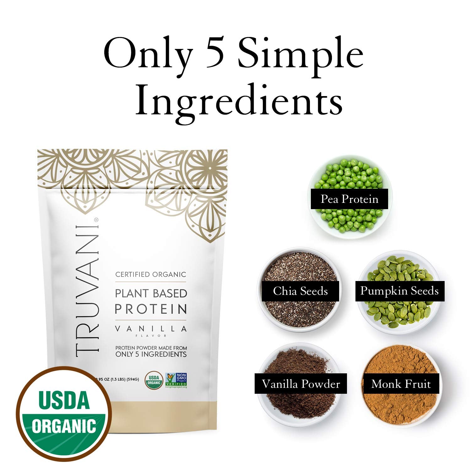 Truvani Organic Vegan Protein Powder, Organic Pea Protein Powder, Vegan, Non GMO Truvani uk supplements