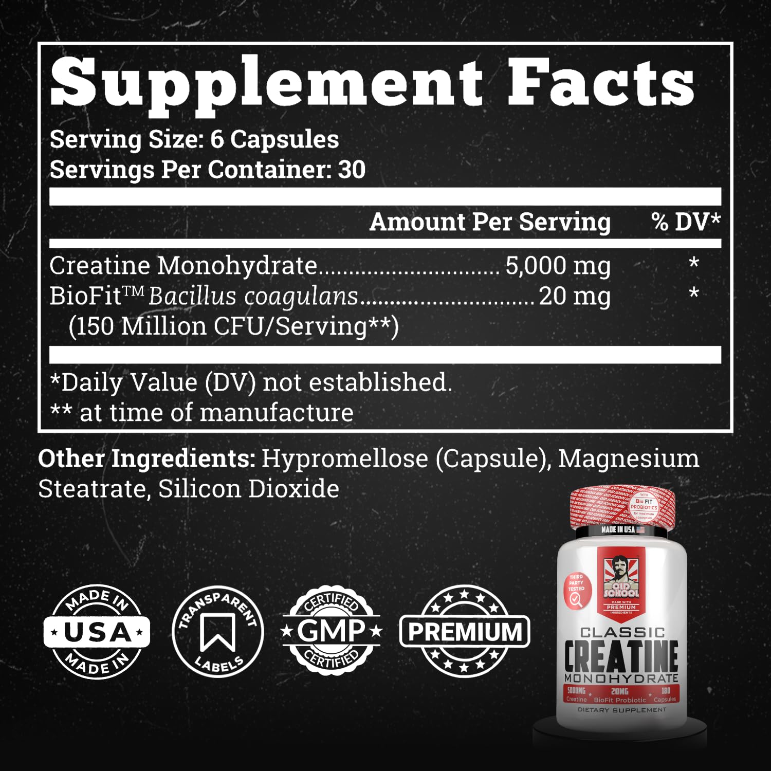 Old School Labs 5000mg Creatine Monohydrate Capsules With BioFit™ (Max Strength) Supports Muscle Growth & Recovery, Performance, Cognitive Health - Creatine Pills for Men & Women, Made in USA 180 Caps Old School Labs uk supplements