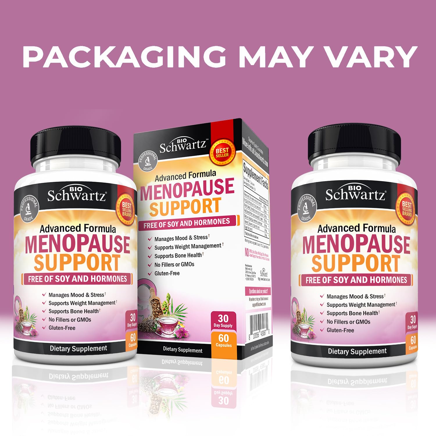 Herbal Menopause Support for Women - Supports Healthy Mood and Balance with Milk Thistle Chasteberry Black Cohosh Red Clover Turmeric Ginger - Menopause Supplements for Women - 60 Veggie Capsules BioSchwartz uk supplements