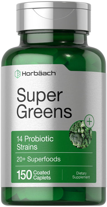 Horbäach Super Greens Supplement with Probiotics | 150 Caplets | Non-GMO, and Gluten Free Horbäach uk supplements