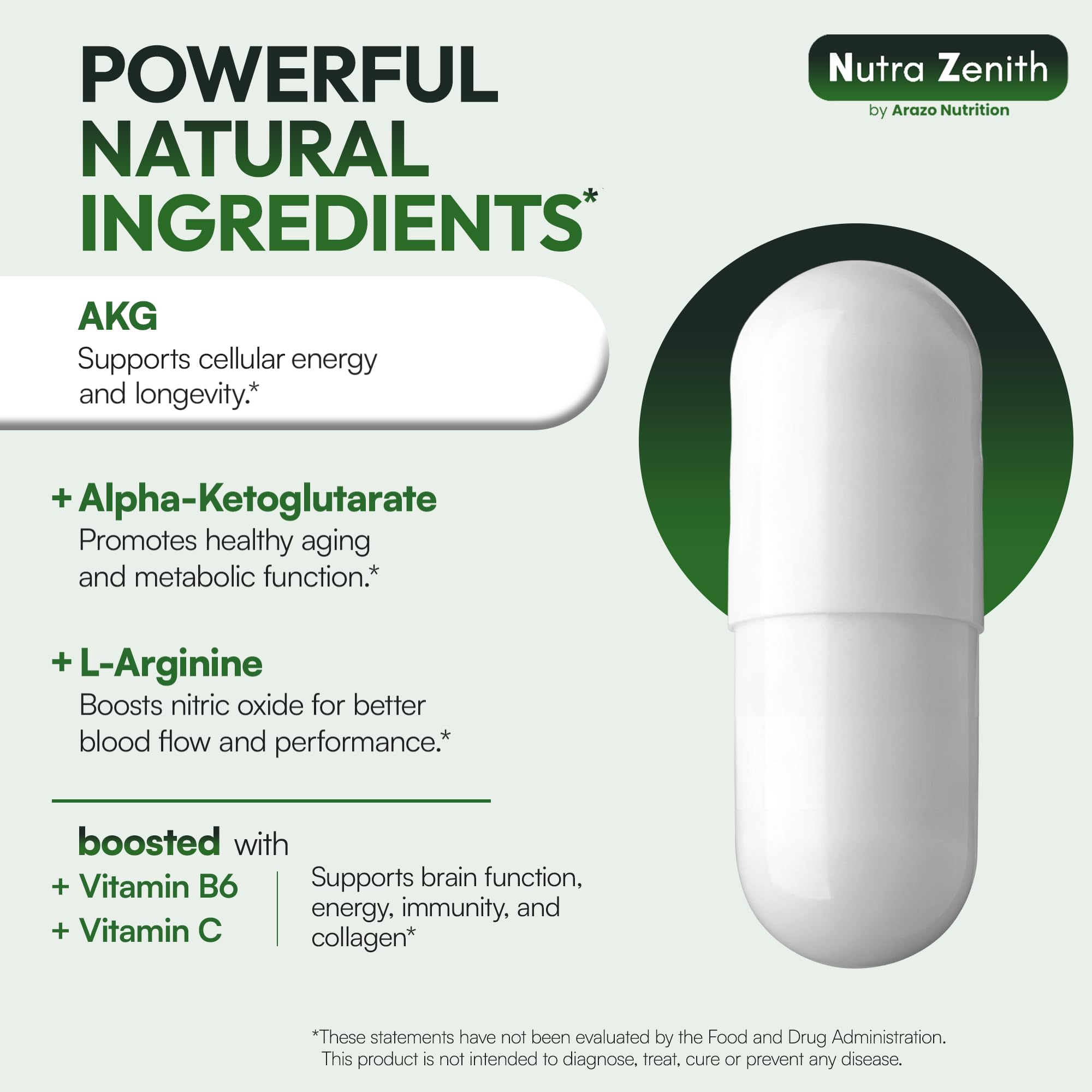 AKG Anti-Aging & Energy Boost Supplement with Vitamin B6, Vitamin C & L-Arginine – 60 Capsules for Youthful Skin, Cellular Renewal & Vitality Support Arazo Nutrition uk supplements