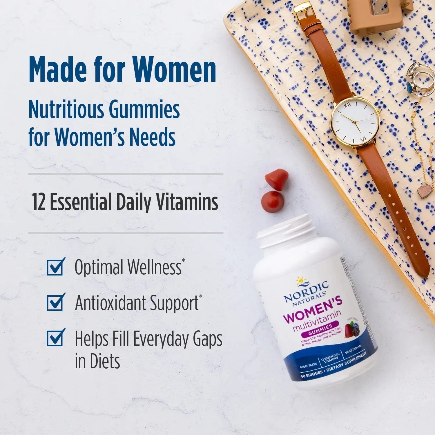 Nordic Naturals Women's Multivitamin Gummies, Mixed Berry - 60 Gummies - Support for Healthy Skin, Hair Nordic Naturals uk supplements