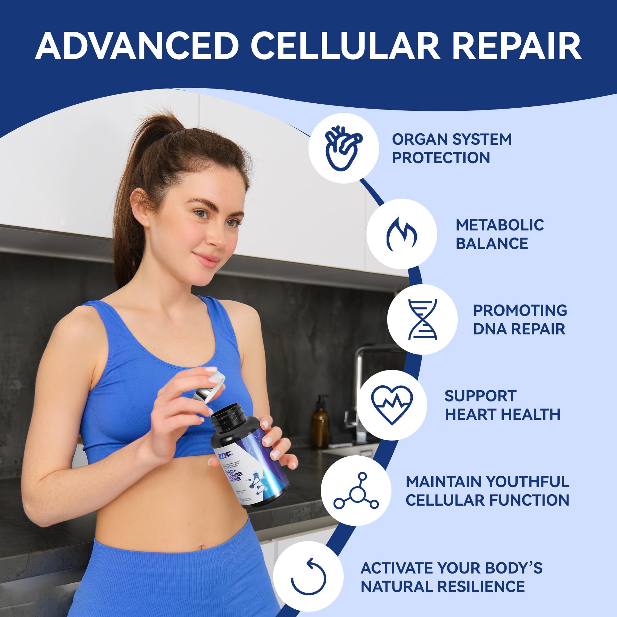 ZNC®10-in-1 NAD+ Supplement with Liposomal NAD, Urolithin A & Resveratrol for Energy & Cellular Repair - 60 Vegan Capsules ZNC uk supplements