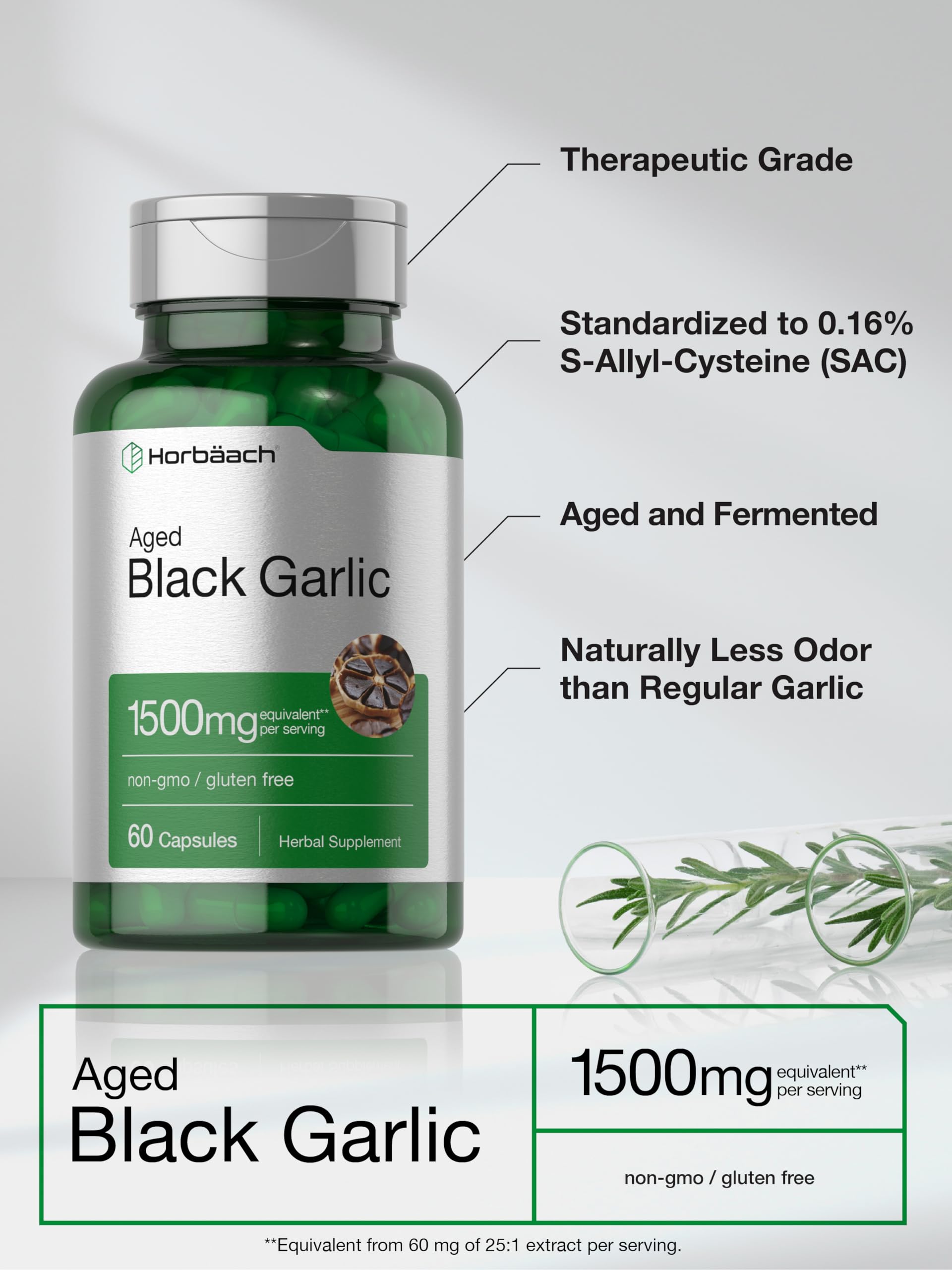 Aged Black Garlic Capsules 1500mg | 60 Count | Fermented Extract Supplement Horbäach uk supplements