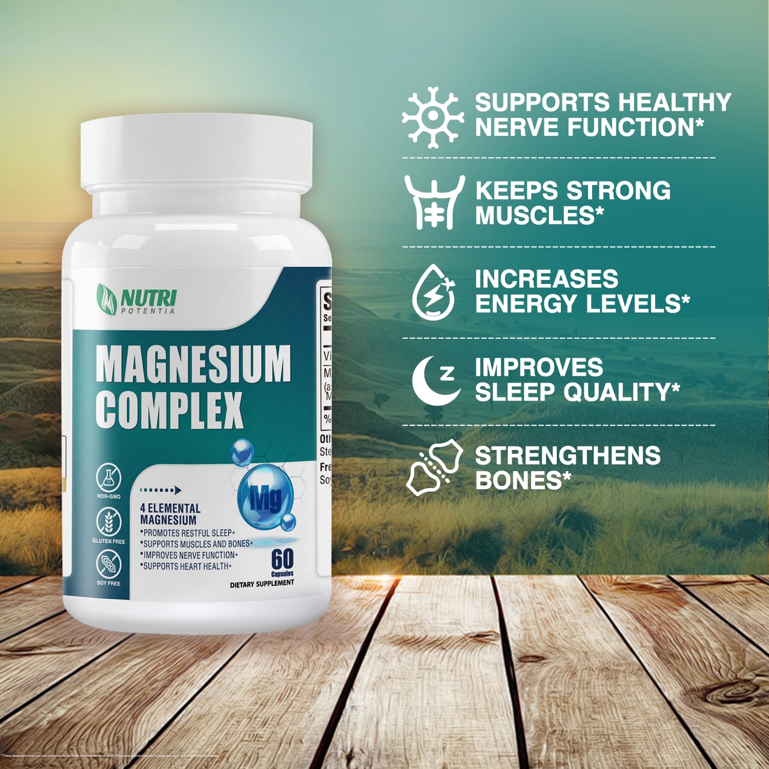 Magnesium Complex for Women&Men,With Glycinate Malate Citrate Taurate.Support for Sleep,Stress Relief,Cognitive Function,Magnesium Supplement 500mg,Third-Party Tested(Made & Tested in USA)-60 Capsules NUTRI POTENTIA uk supplements