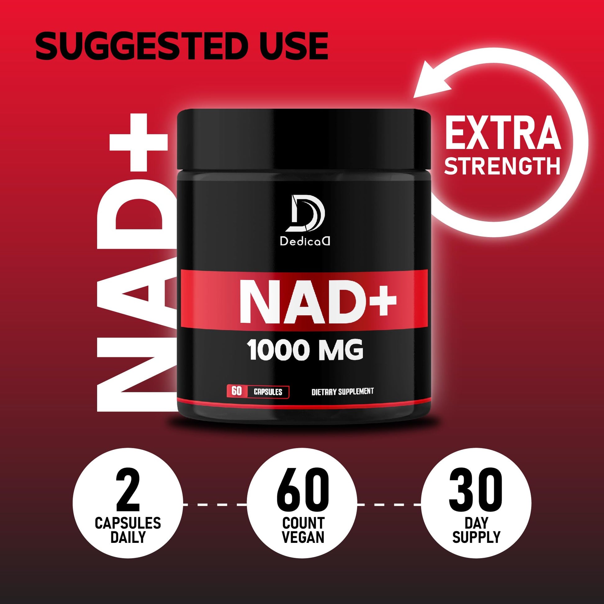 DEDICAD NAD Supplement 1000 mg - Pure NAD Supplement - Energy and DNA Repair, Aging Defense, Brain Function - 60 Capsules DEDICAD uk supplements