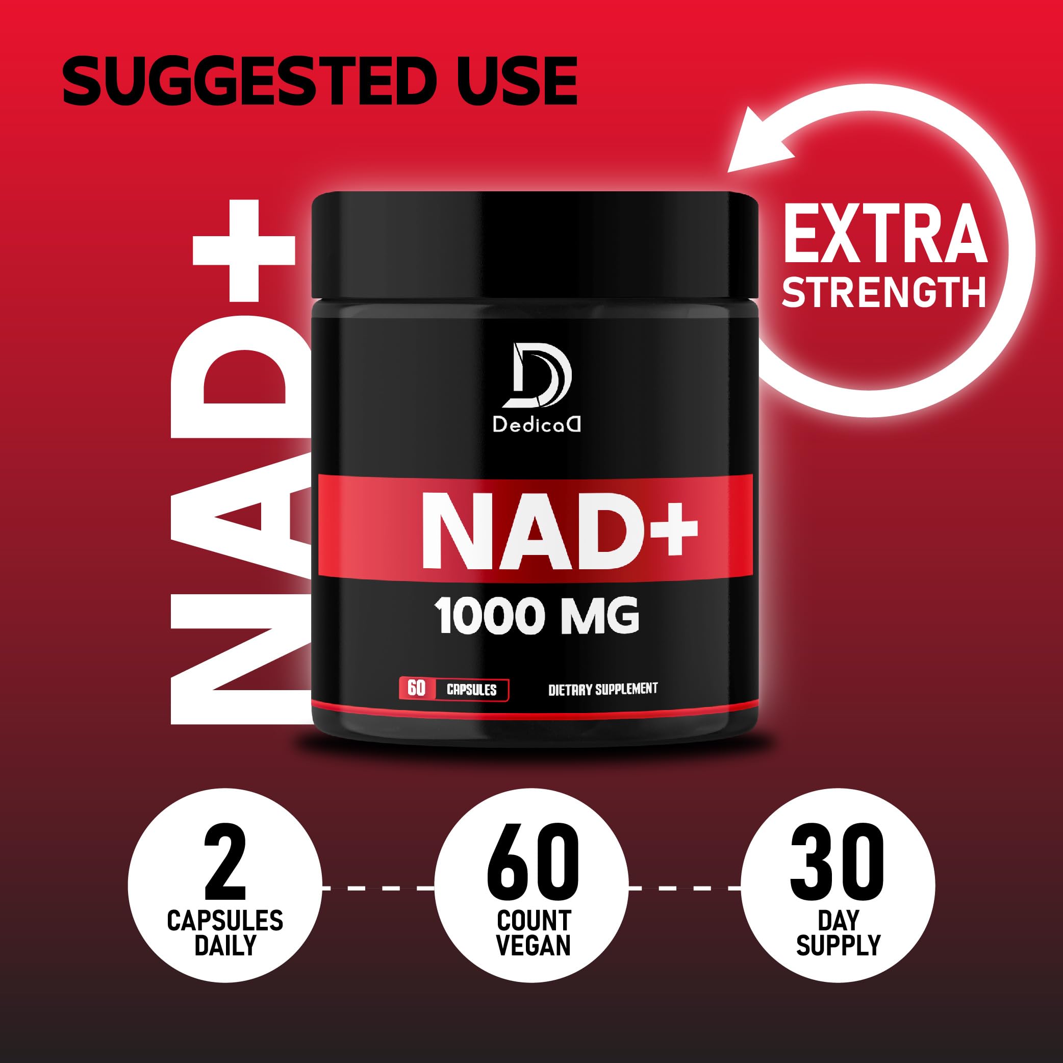 DEDICAD NAD Supplement 1000 mg - Pure NAD Supplement - Energy and DNA Repair, Aging Defense, Brain Function - 60 Capsules DEDICAD uk supplements