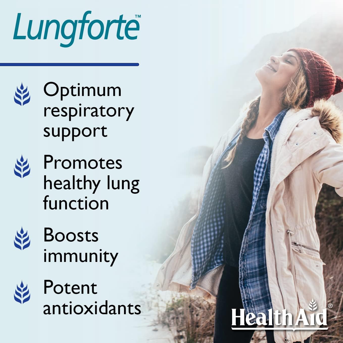 HealthAid LungForte 30 Tablets – Daily Antioxidant Lung Support with NAC, Resveratrol, Olive Leaf, Thyme & Vitamins A, C & D3 – Vegetarian, Non‑GMO HealthAid uk supplements