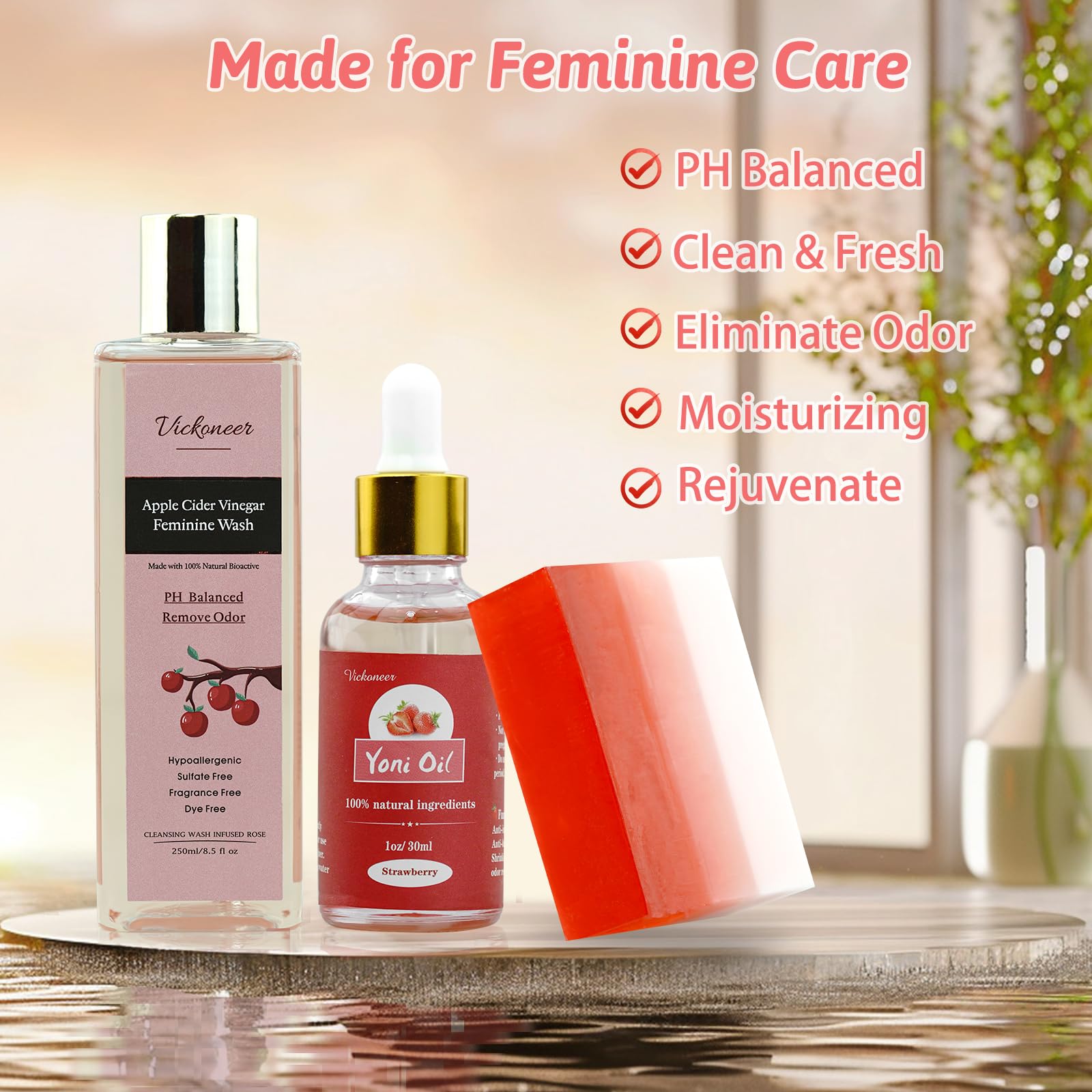 3 Pack Feminine Wash Yoni Bar Yoni Oil Set for Women, Yoni Wash for Balance Vagina PH Wetness tovaginsh uk supplements