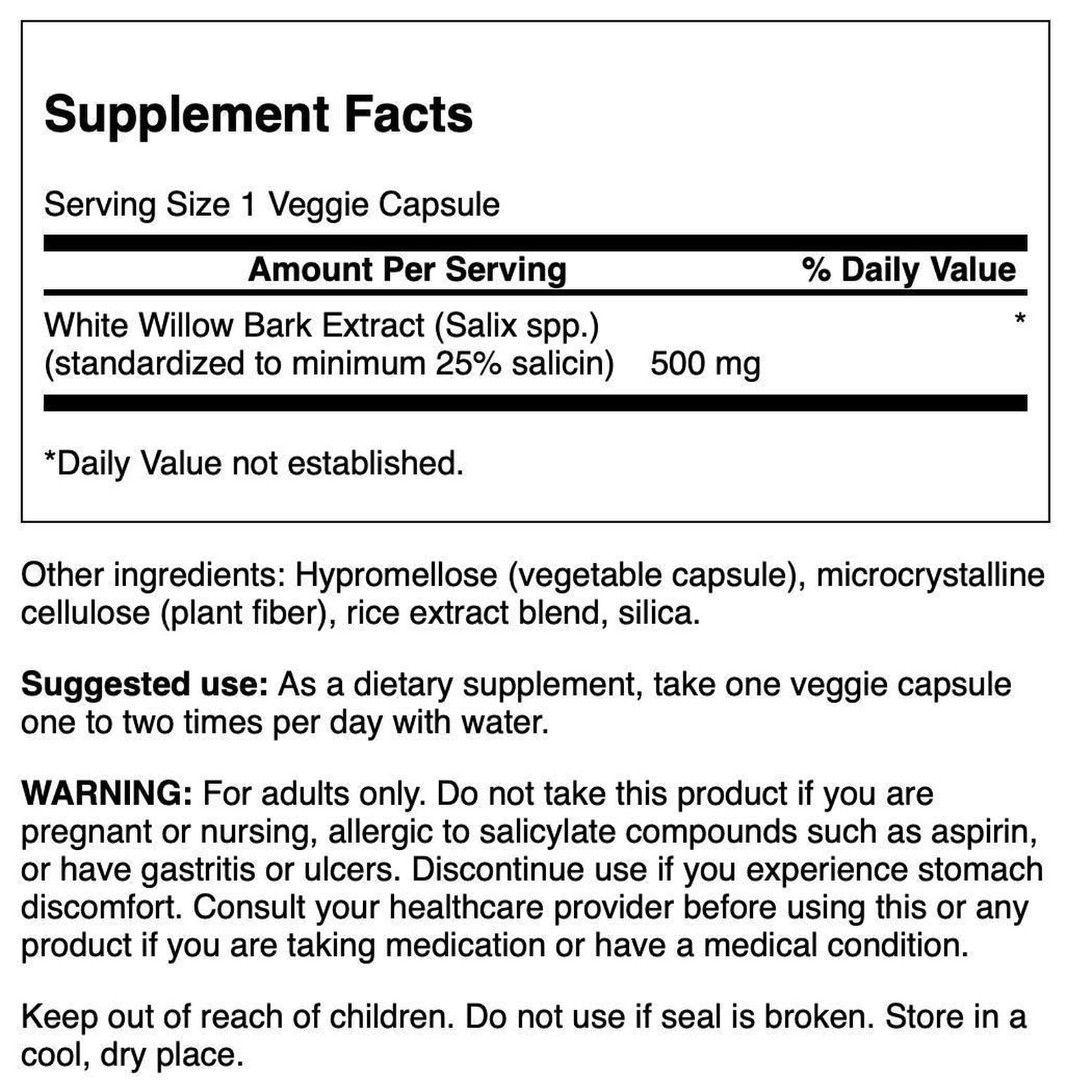 Swanson Maximum Strength White Willow Bark Extract-Promotes Joint Support & Muscle Relief-Standardized to 25% Salicin-Natural Supplement with No Stomach Irritation (60 Veggie Caps, 500mg Each) Swanson uk supplements
