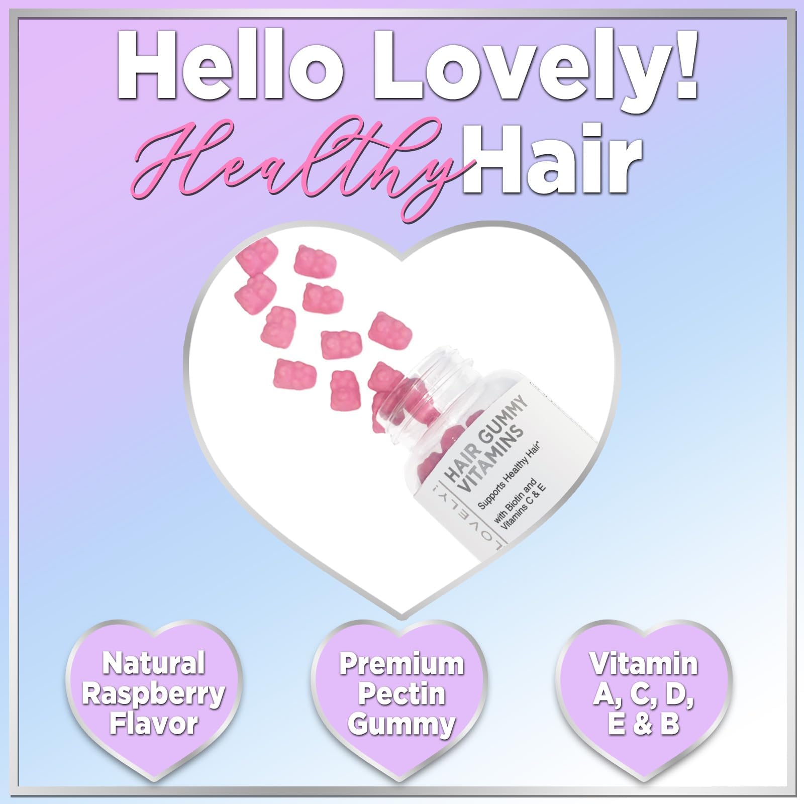 Hello Lovely! Hair Vitamins Gummies with Biotin 5000 mcg Vitamin E & C Support Hair Growt Hello Lovely! uk supplements