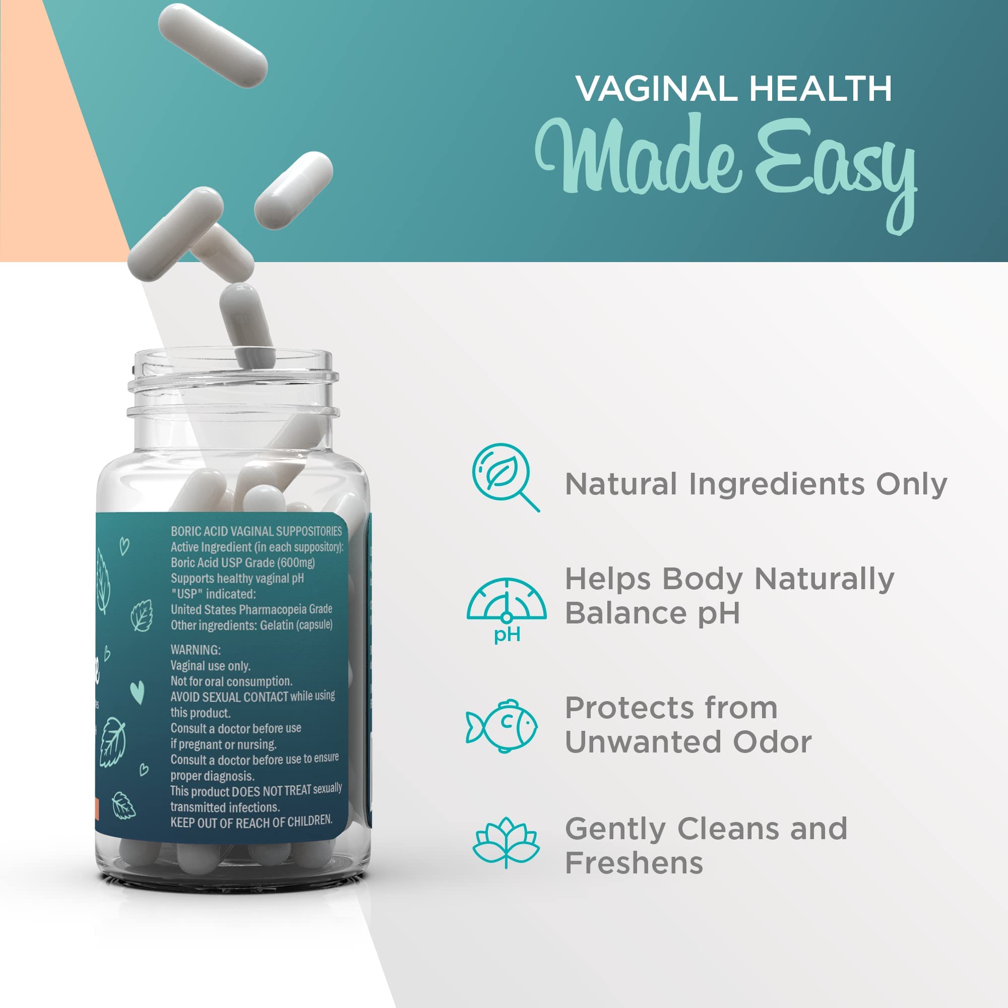 VeeFresh - VeeCleanse Boric Acid Vaginal Suppositories - Vaginal pH Balance Suppositories VeeFresh uk supplements