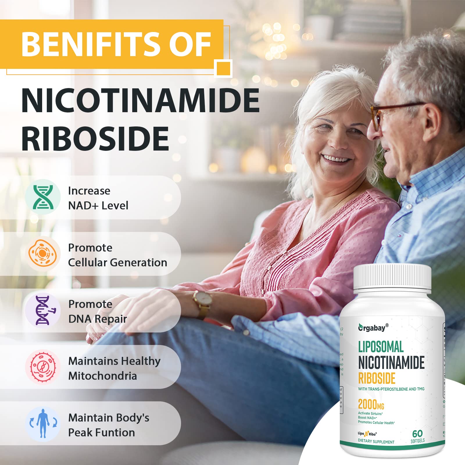 Liposomal Nicotinamide Riboside 2000 MG with TMG and Pterostilbene, Similar to NMN Supplements Boost NAD+, Support Healthy Aging, 240 Count Orgabay uk supplements