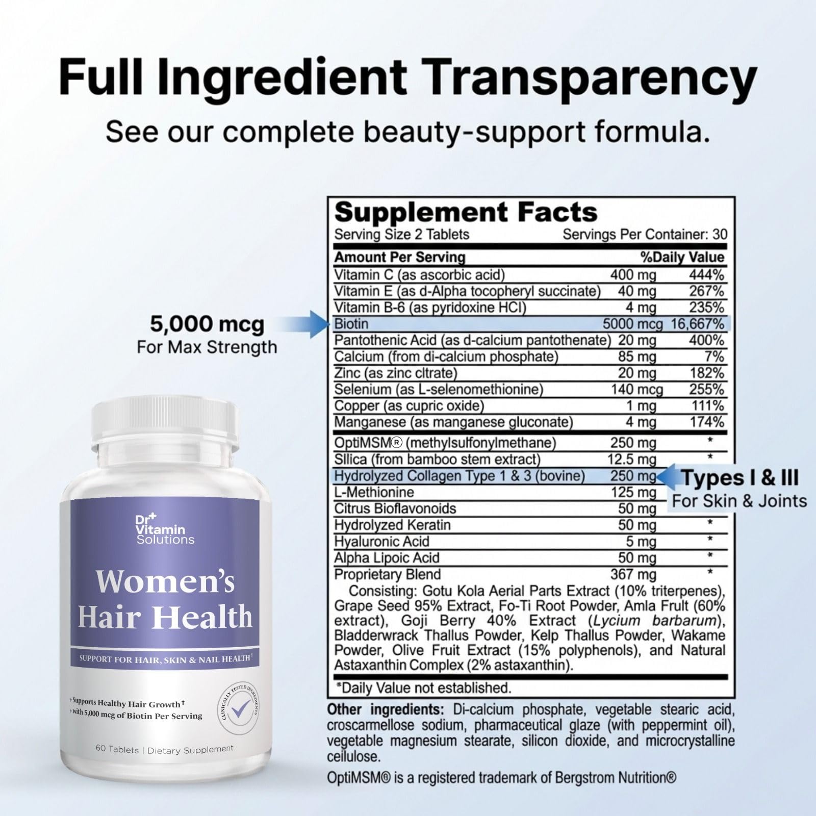 Dr Vitamin Women's Hair Health - Hair, Skin & Nails Support with Biotin & Collagen - 60 Tablets DR VITAMIN SOLUTIONS uk supplements