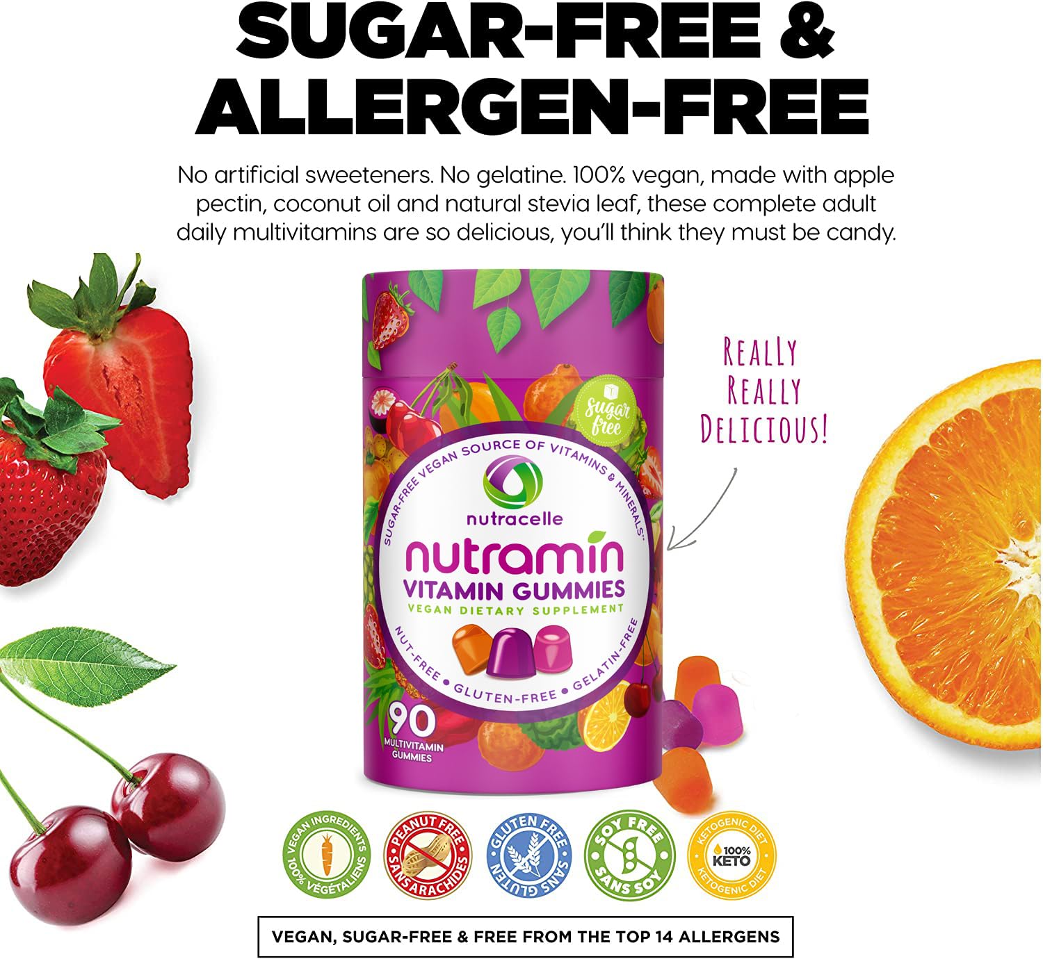 NUTRAMIN Daily Vegan Keto Multivitamin Gummies Vitamin C, D2, and Zinc for Immunity Nutracelle uk supplements