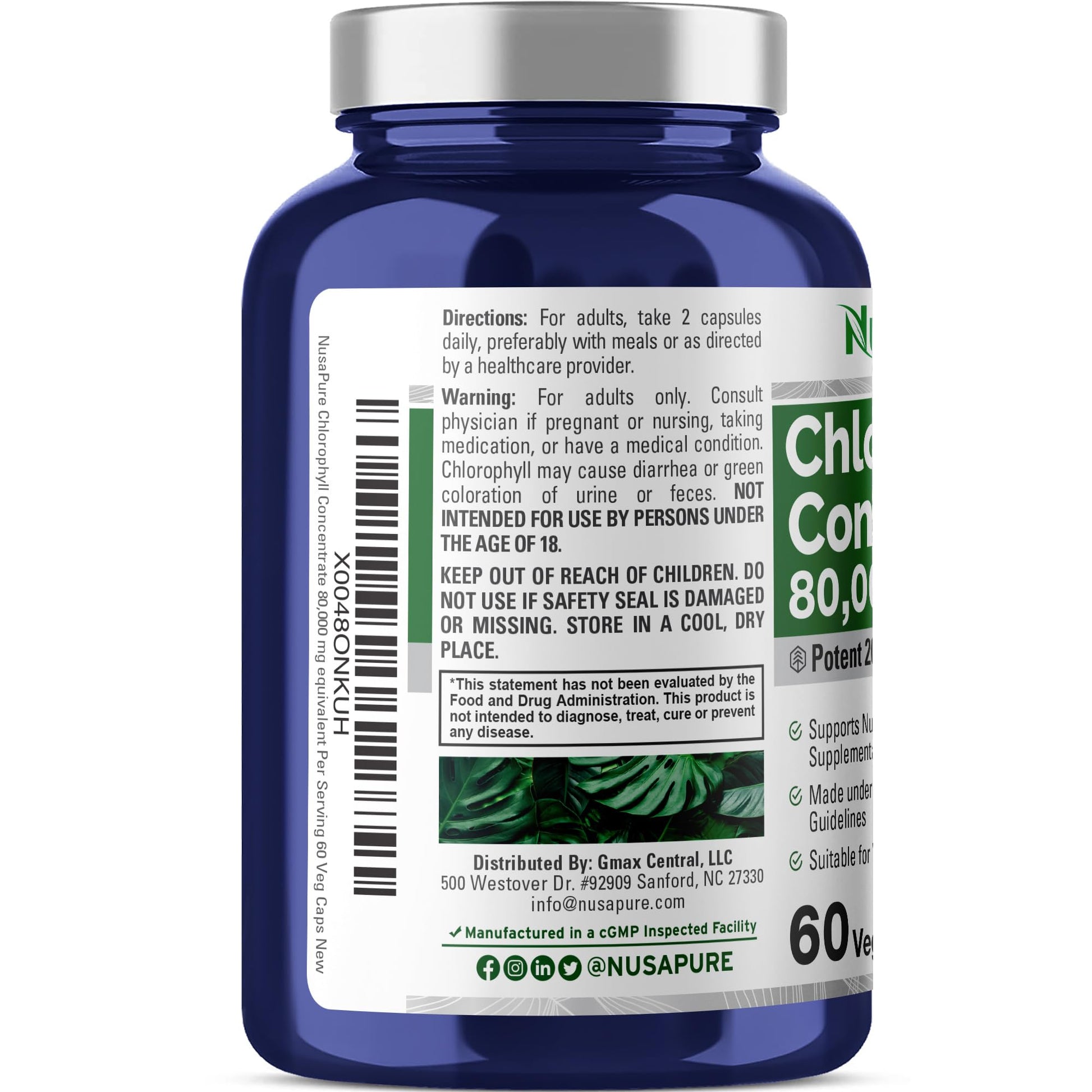 NusaPure Chlorophyll 200:1 Extract, 400 mg Equivalent to 80,000mg 60 Veggie Caps (Equivalent 80000mg per Serving, Non-GMO, Vegan) Sodium Copper Chlorophyllin NusaPure uk supplements