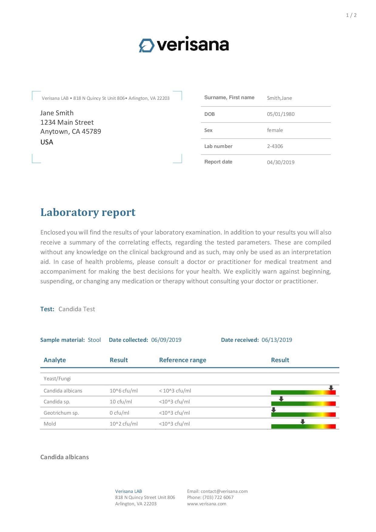 Candida & Helicobacter & Zonulin Test – Lab Testing Kit for Diagnosing Candida, H Pylori and Zonulin Verisana uk supplements