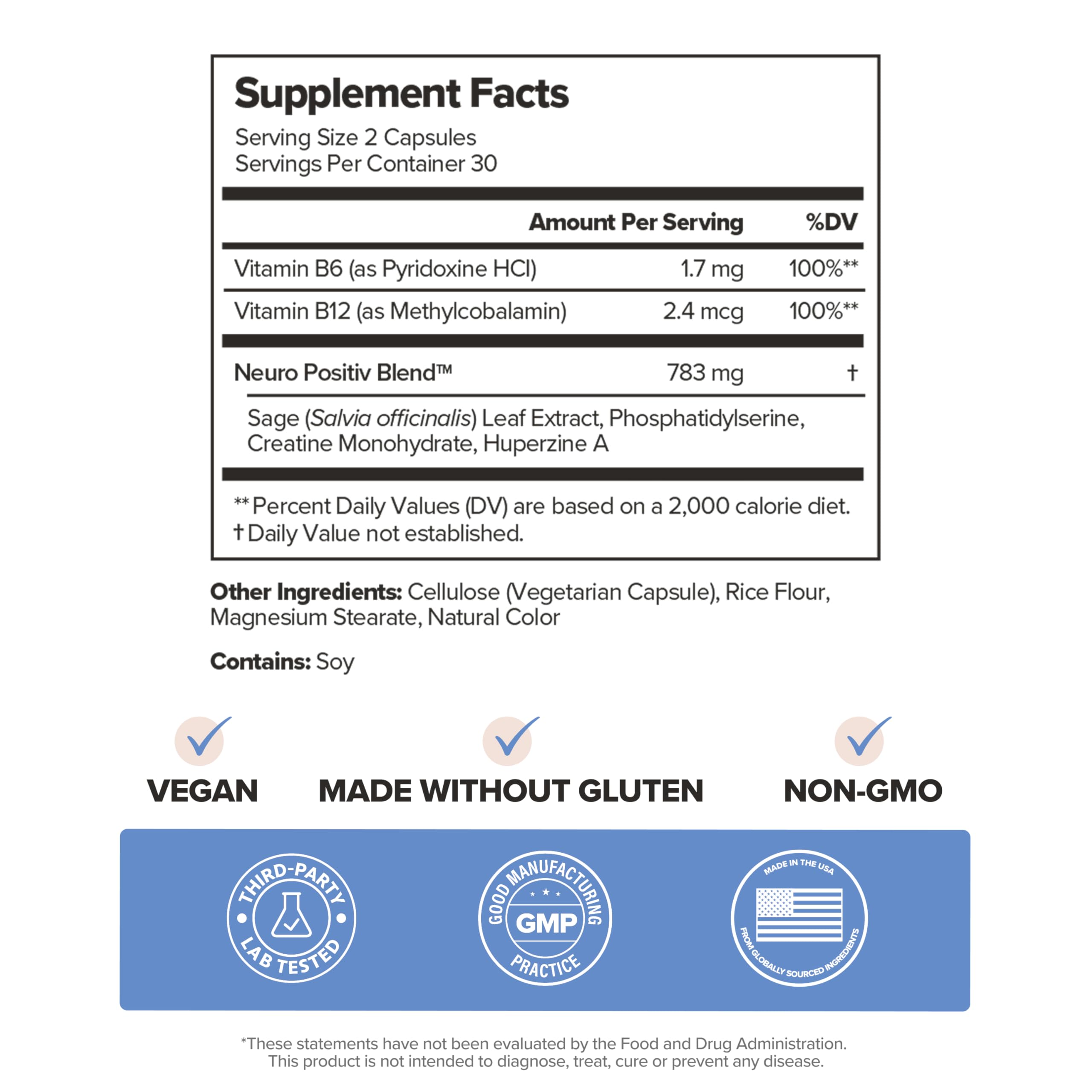 MENO Brain Health + Memory Support Capsules – Daily Support for Cognitive Performance, Concentration & Healthy Brain Aging – with Phosphatidylserine, Creatine, Sage Leaf & Huperzine A – 30 Servings O Positiv uk supplements