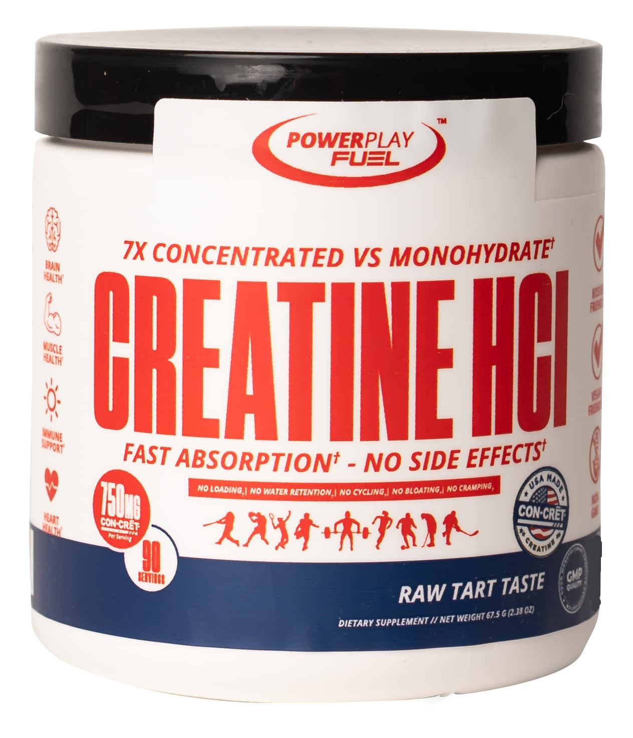 CREATINE HCl Powder for Men and Women, Muscle Strength, Brain Performance, Heart Health & Immune Support - Raw Tart Taste, 90 Servings POWER PLAY FUEL uk supplements