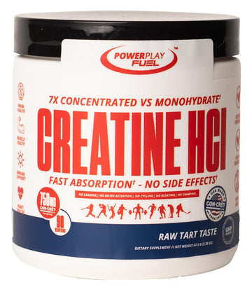 CREATINE HCl Powder for Men and Women, Muscle Strength, Brain Performance, Heart Health & Immune Support - Raw Tart Taste, 90 Servings POWER PLAY FUEL uk supplements