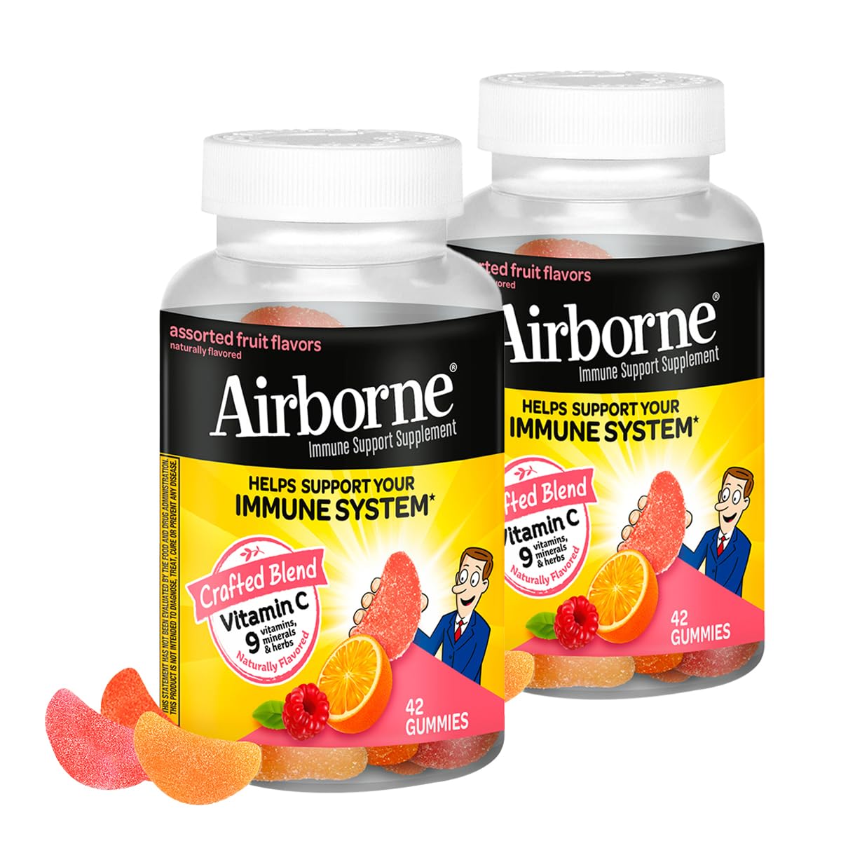 Airborne 750mg Vitamin C Immune Support Supplement Gummies for Adults, Assorted Fruit Flavor, Gluten Free Crafted Blend with Powerful Antioxidants Vitamins A C & E, 42 Gummies (2 Pack) Airborne uk supplements