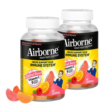 Airborne 750mg Vitamin C Immune Support Supplement Gummies for Adults, Assorted Fruit Flavor, Gluten Free Crafted Blend with Powerful Antioxidants Vitamins A C & E, 42 Gummies (2 Pack) Airborne uk supplements