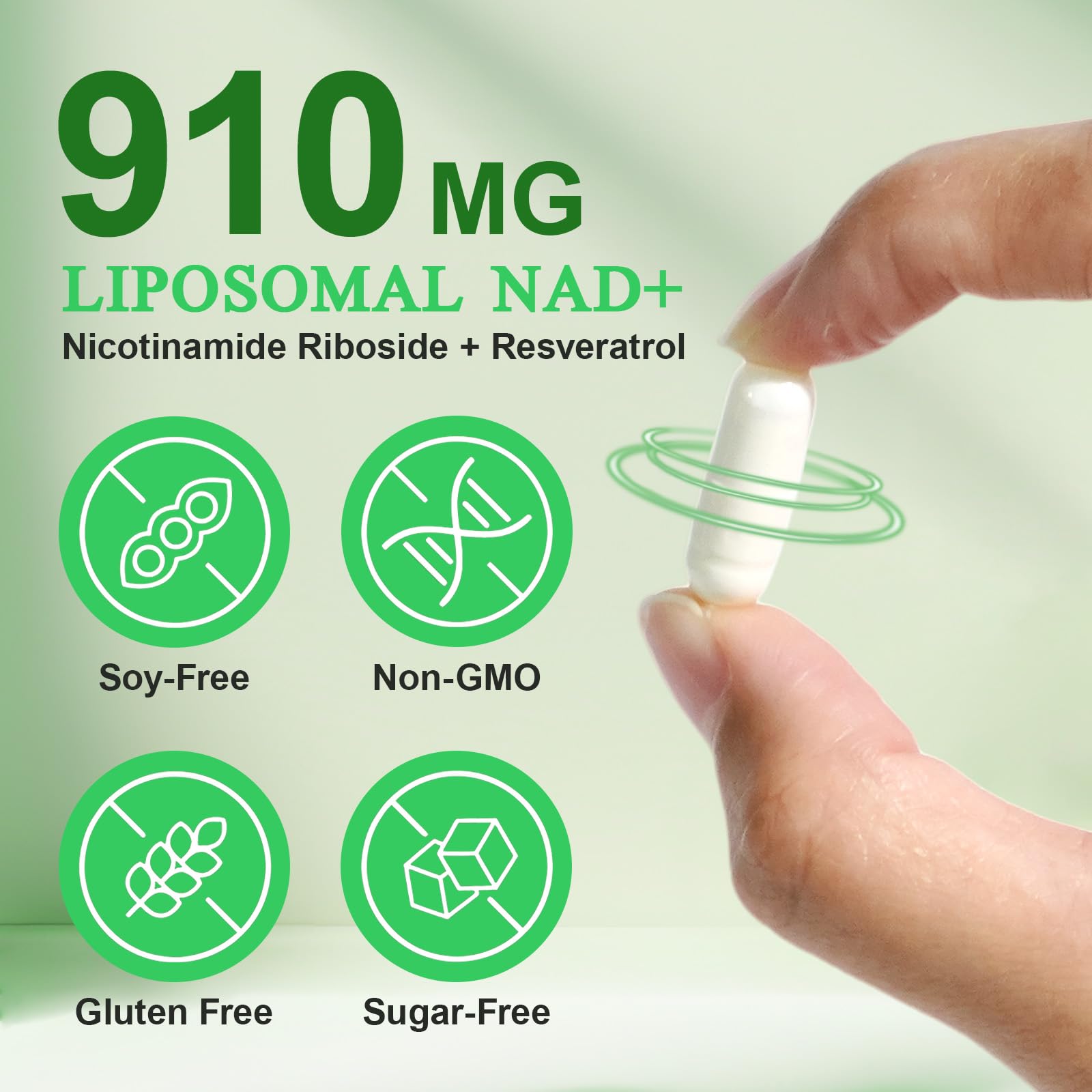 NAD Supplement, Nicotinamide Riboside, NAD 910MG Liposomal Supplements for Women & Men, NAD+ Supplement for Anti Aging and Cell Regeneration -120 Capsules NIFEISHI uk supplements