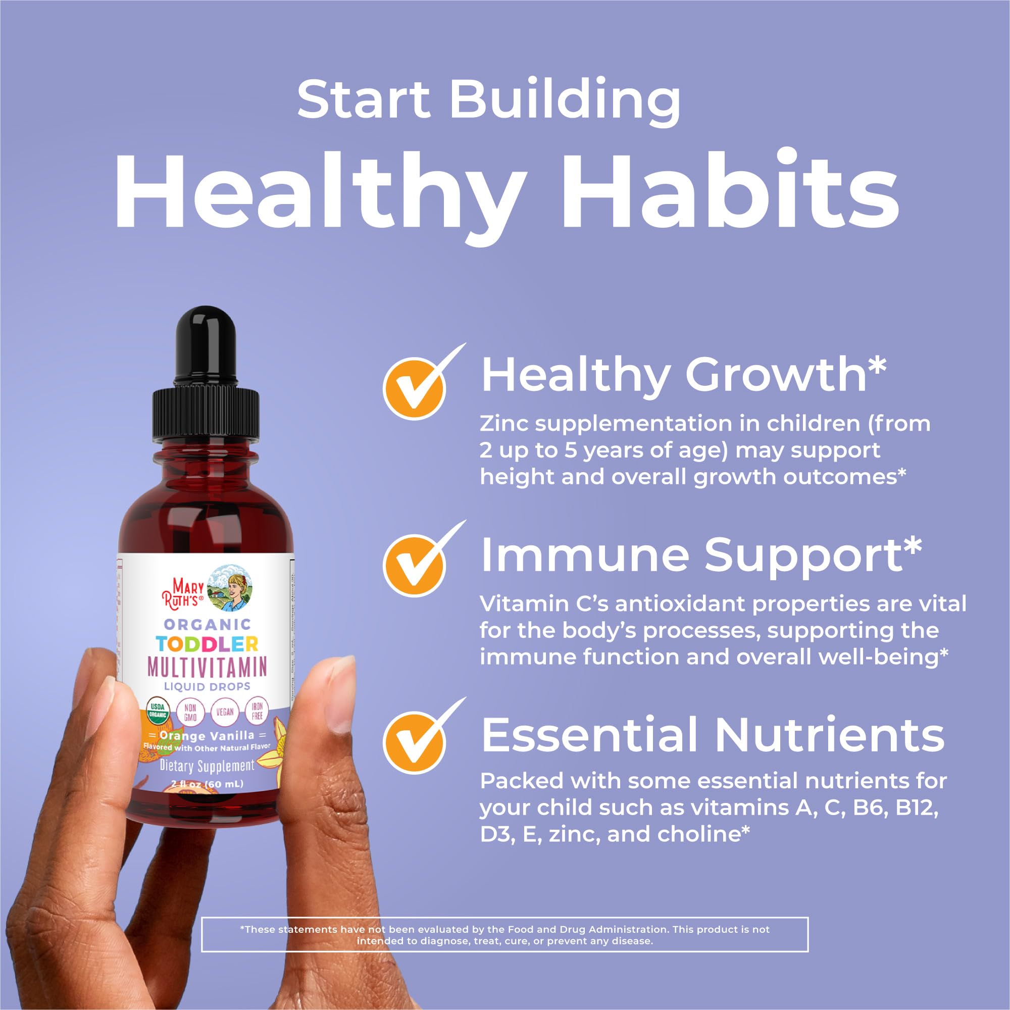 MaryRuth's Toddler Multivitamin | Vitamin A C D E B6 B12 Zinc | Healthy Growth Support | Immunity | Bone Health | Cognitive Function | Organic | Sugar Free | Vegan | Non-GMO | 2 Fl Oz | 30 Day Supply MARYRUTH'S uk supplements