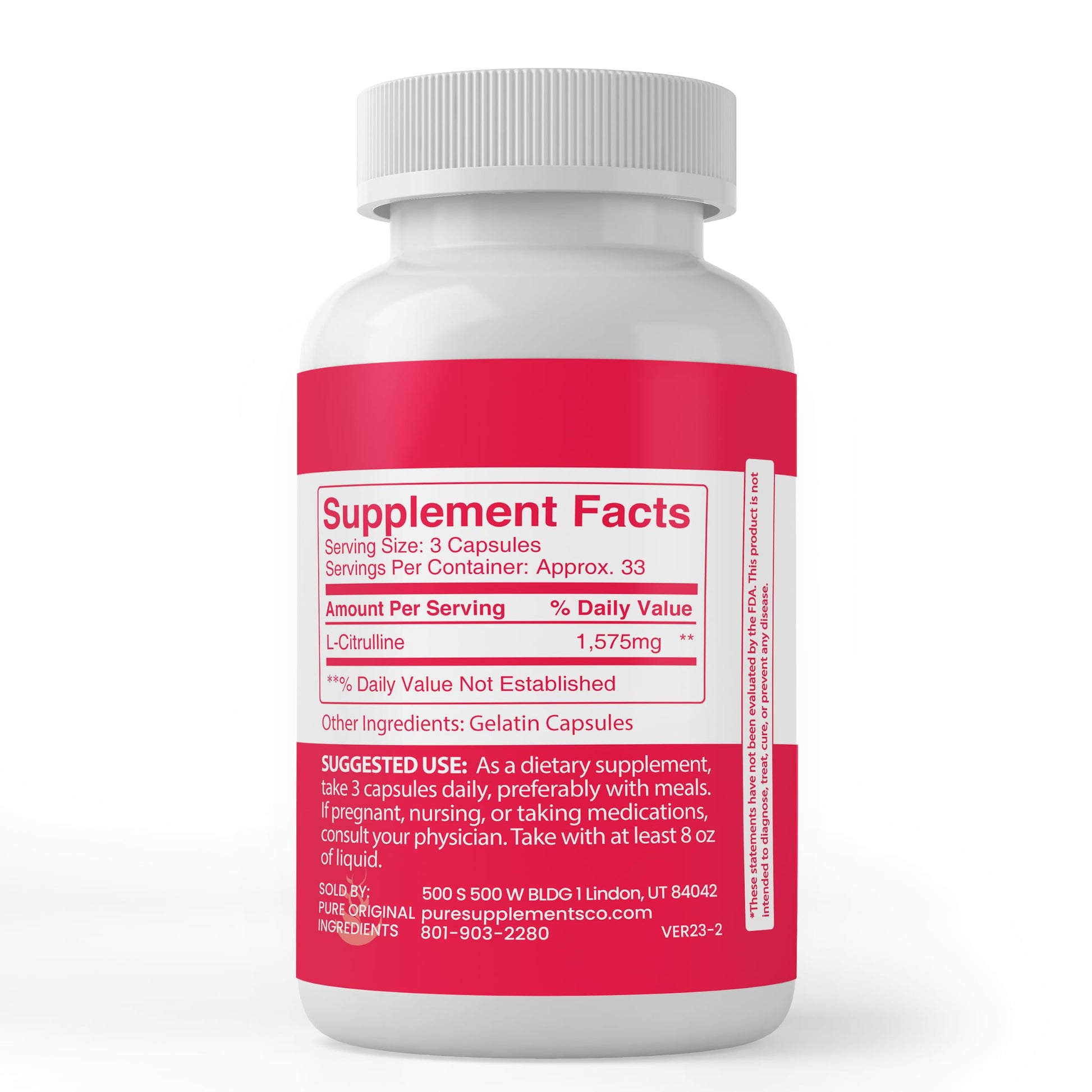 Pure Original Ingredients L-Citrulline, (100 Capsules) Always Pure, No Additives Or Fillers PURE ORIGINAL INGREDIENTS uk supplements