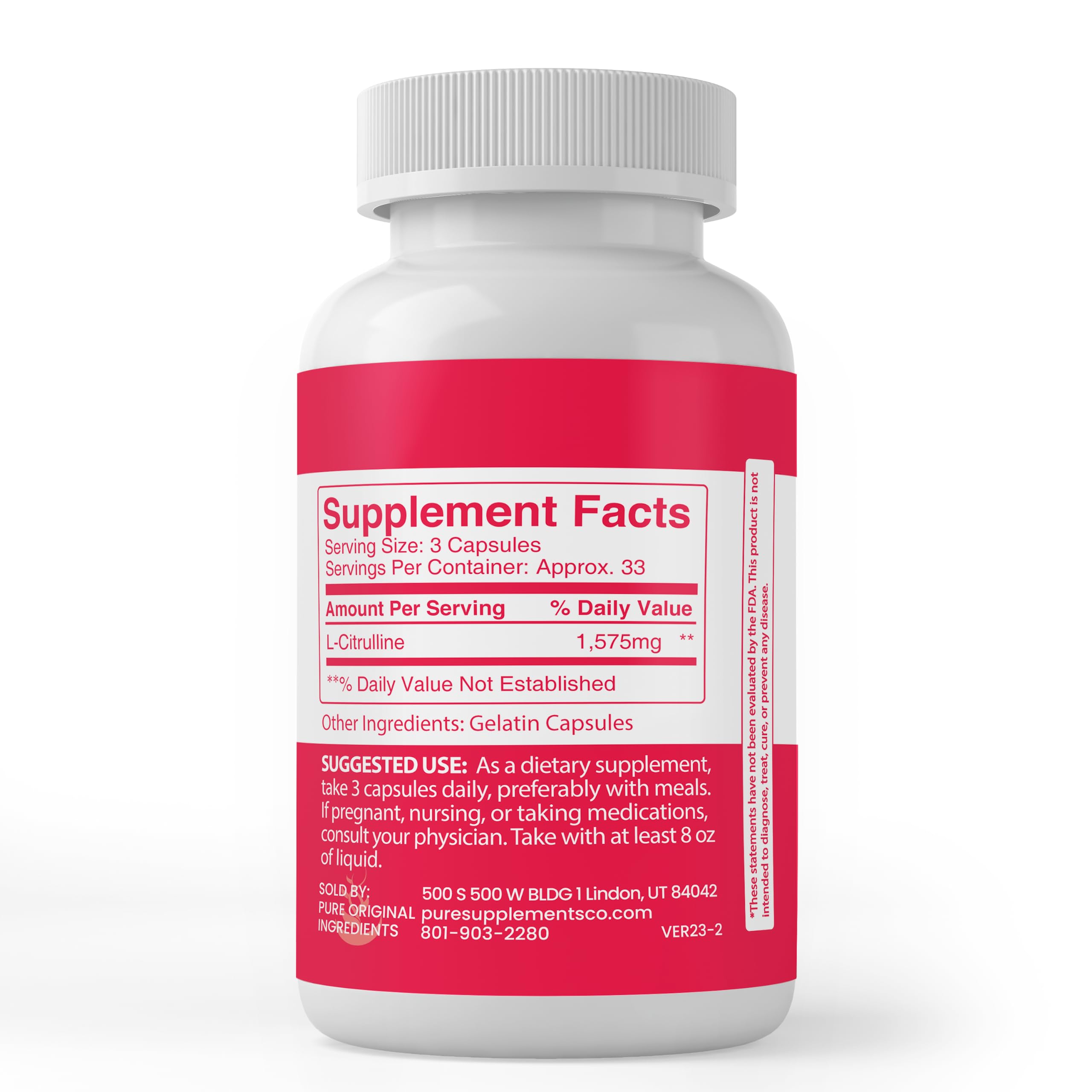 Pure Original Ingredients L-Citrulline, (100 Capsules) Always Pure, No Additives Or Fillers PURE ORIGINAL INGREDIENTS uk supplements